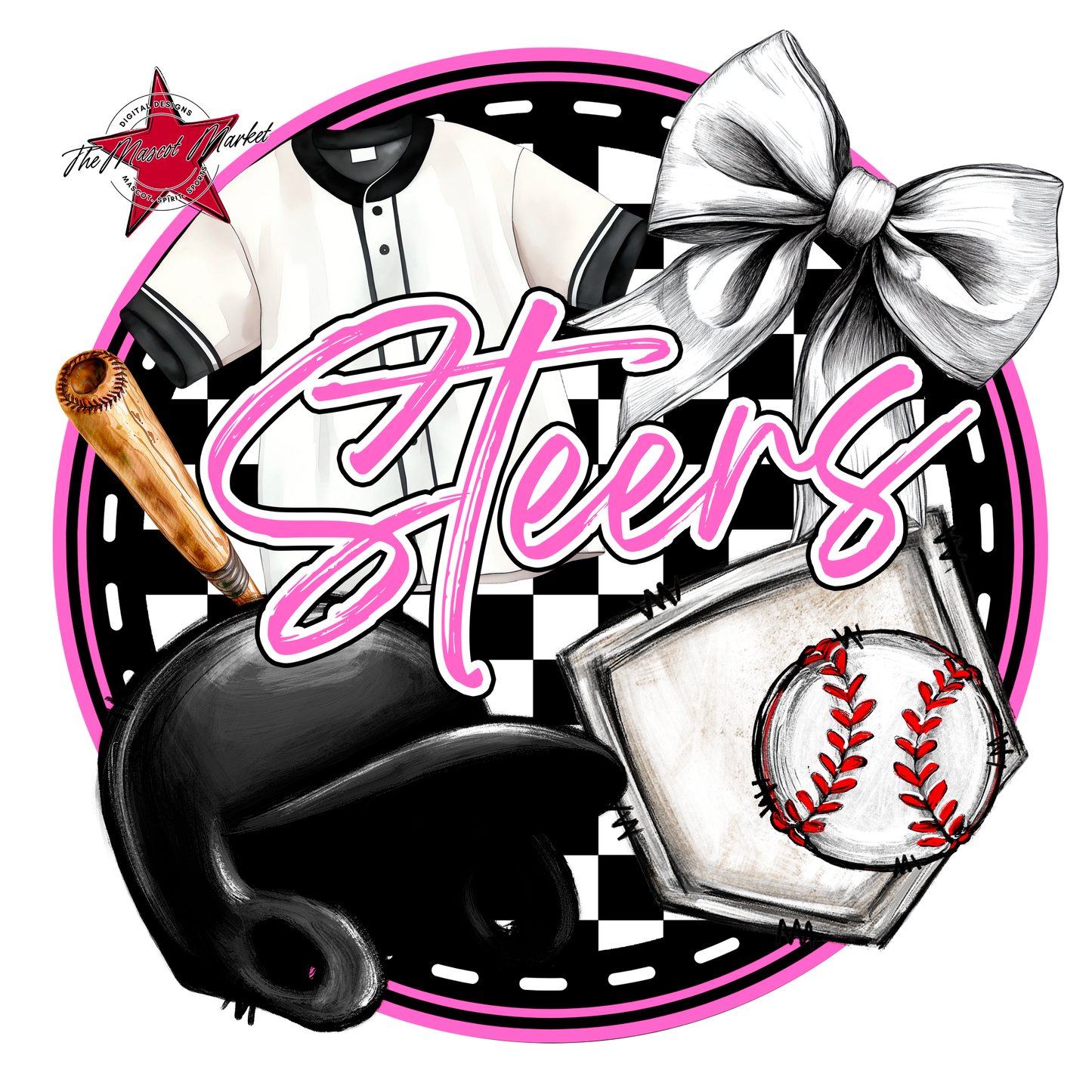 Steers Circle Baseball Design-Baby Pink