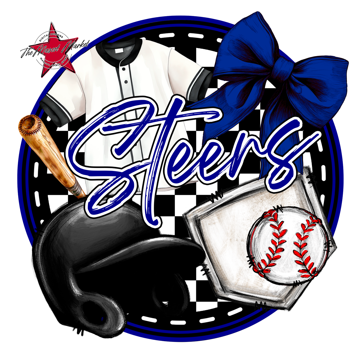 Steers Circle Baseball Design-Blue