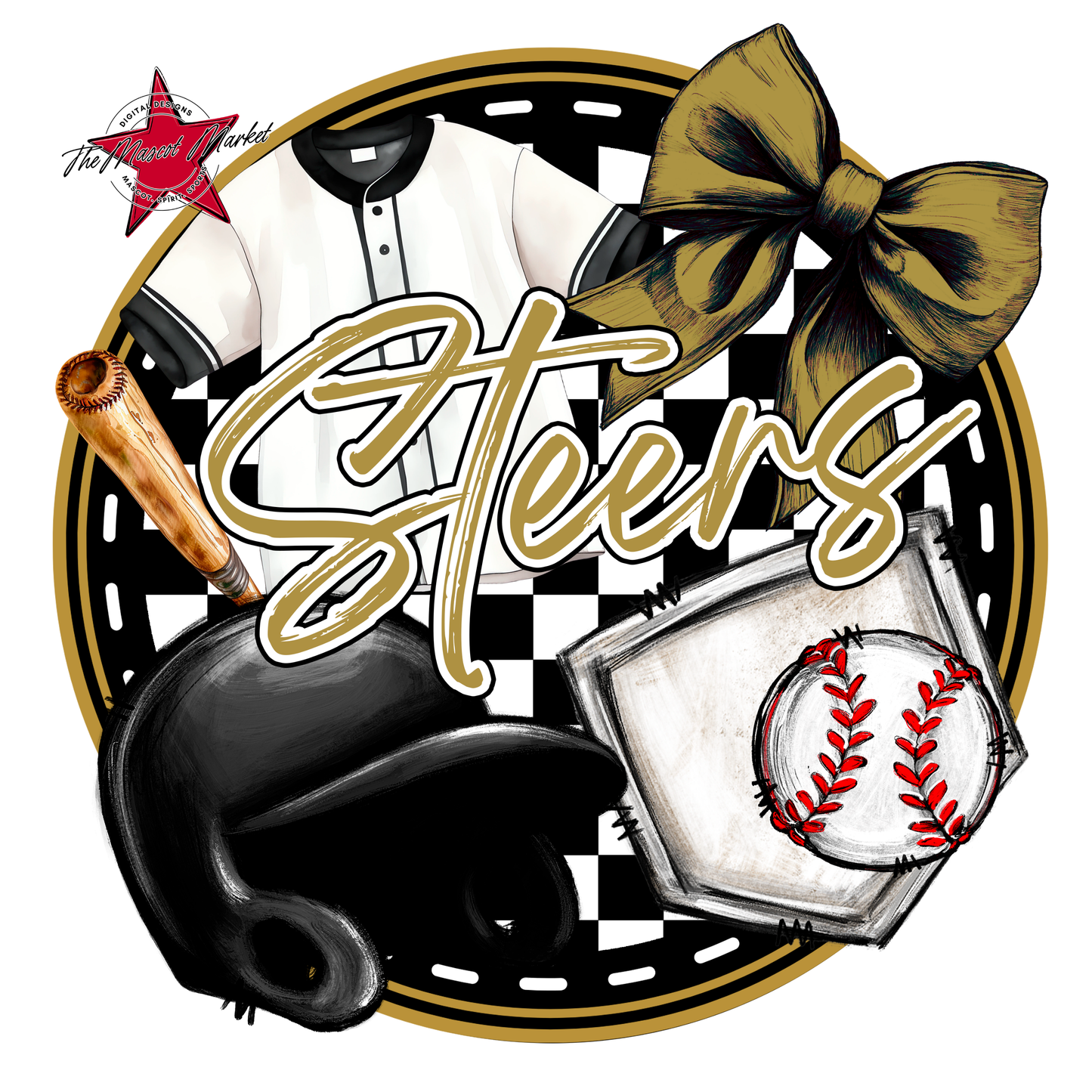 Steers Circle Baseball Design-Gold