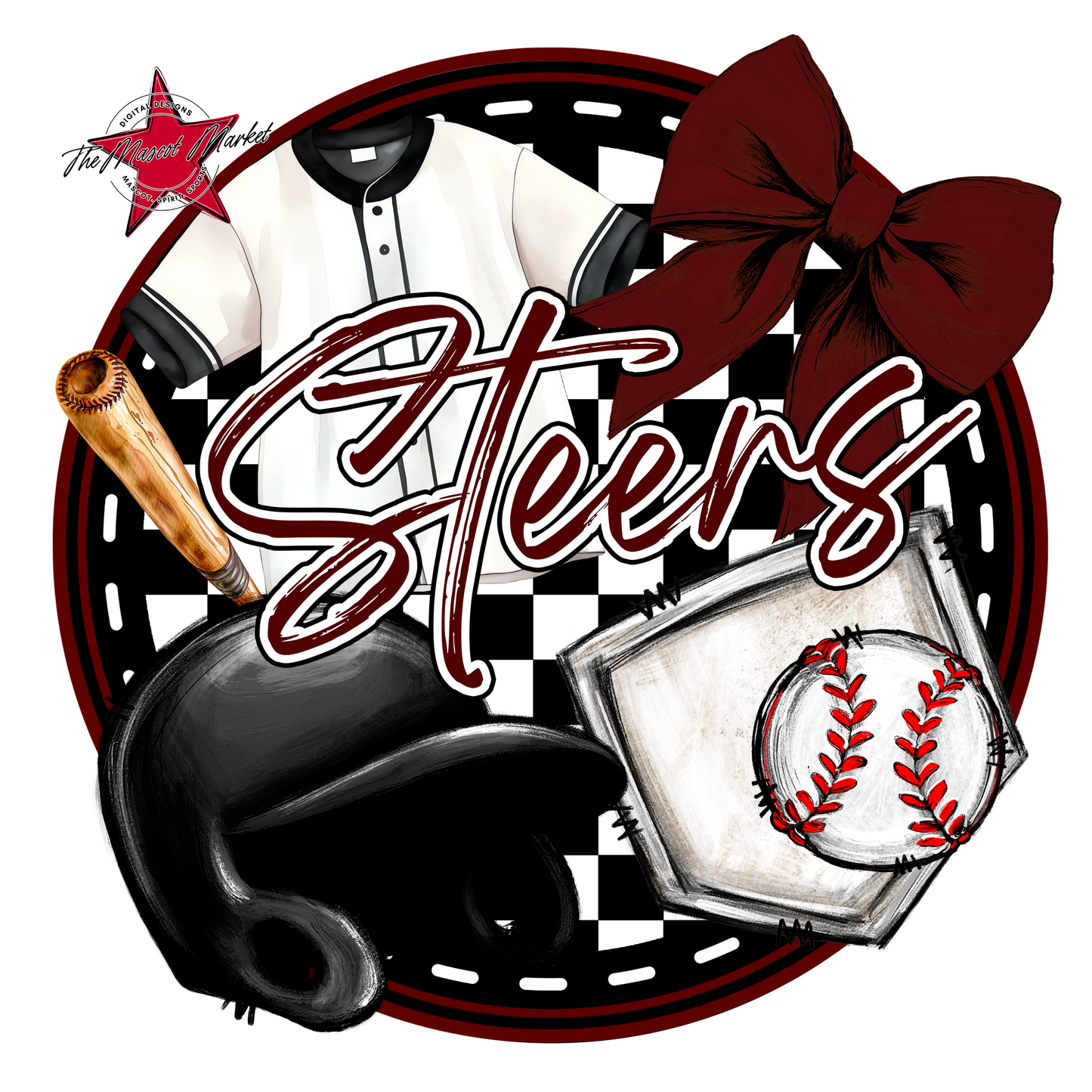 Steers Circle Baseball Design-Maroon