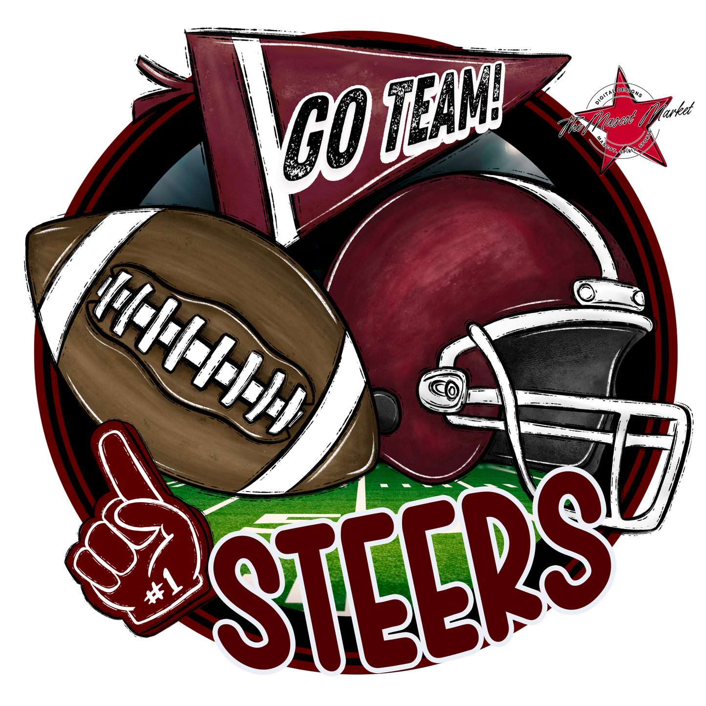 Steers Circle Football Design-Maroon