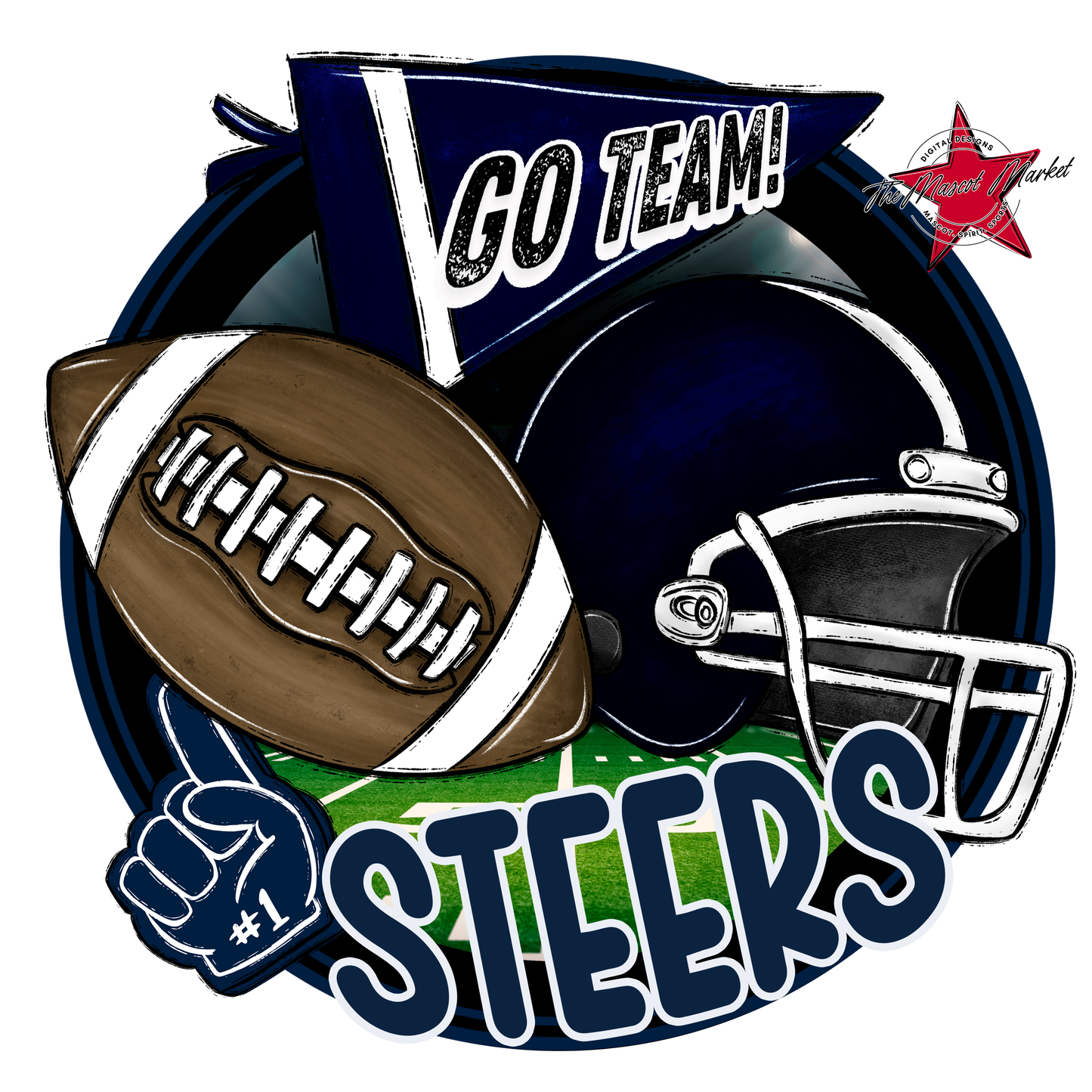 Steers Circle Football Design-Navy