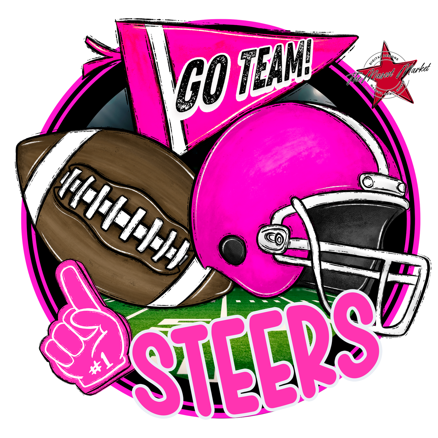 Steers Circle Football Design-Pink