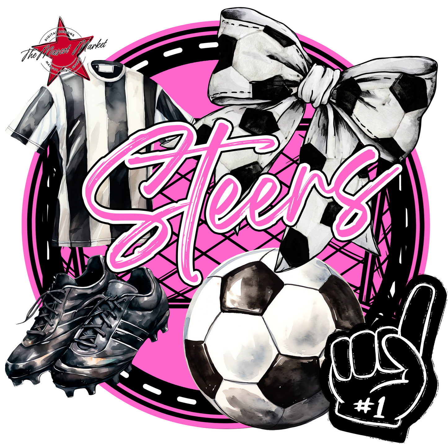 Steers Circle Soccer Design-Baby Pink