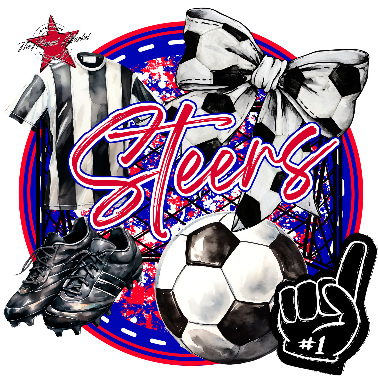 Steers Circle Soccer Design-Blue-Red