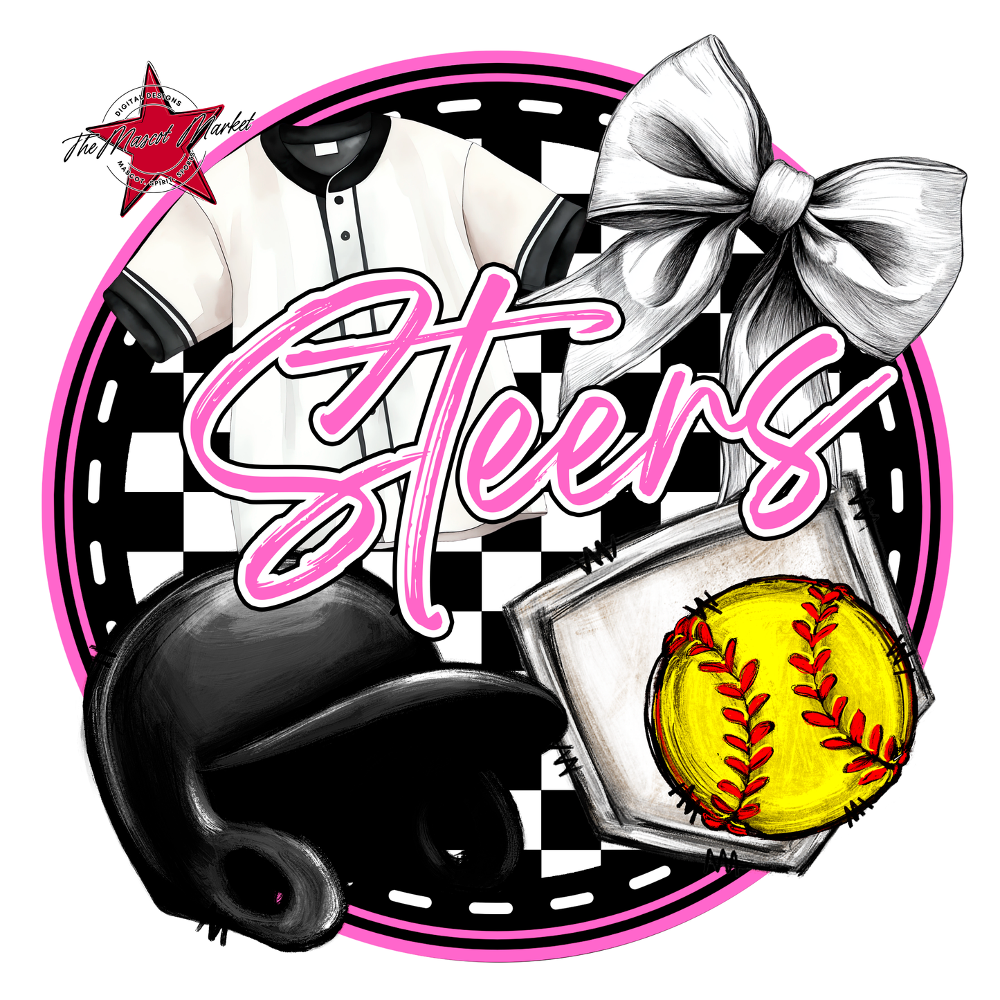 Steers Circle Softball Design-Baby Pink