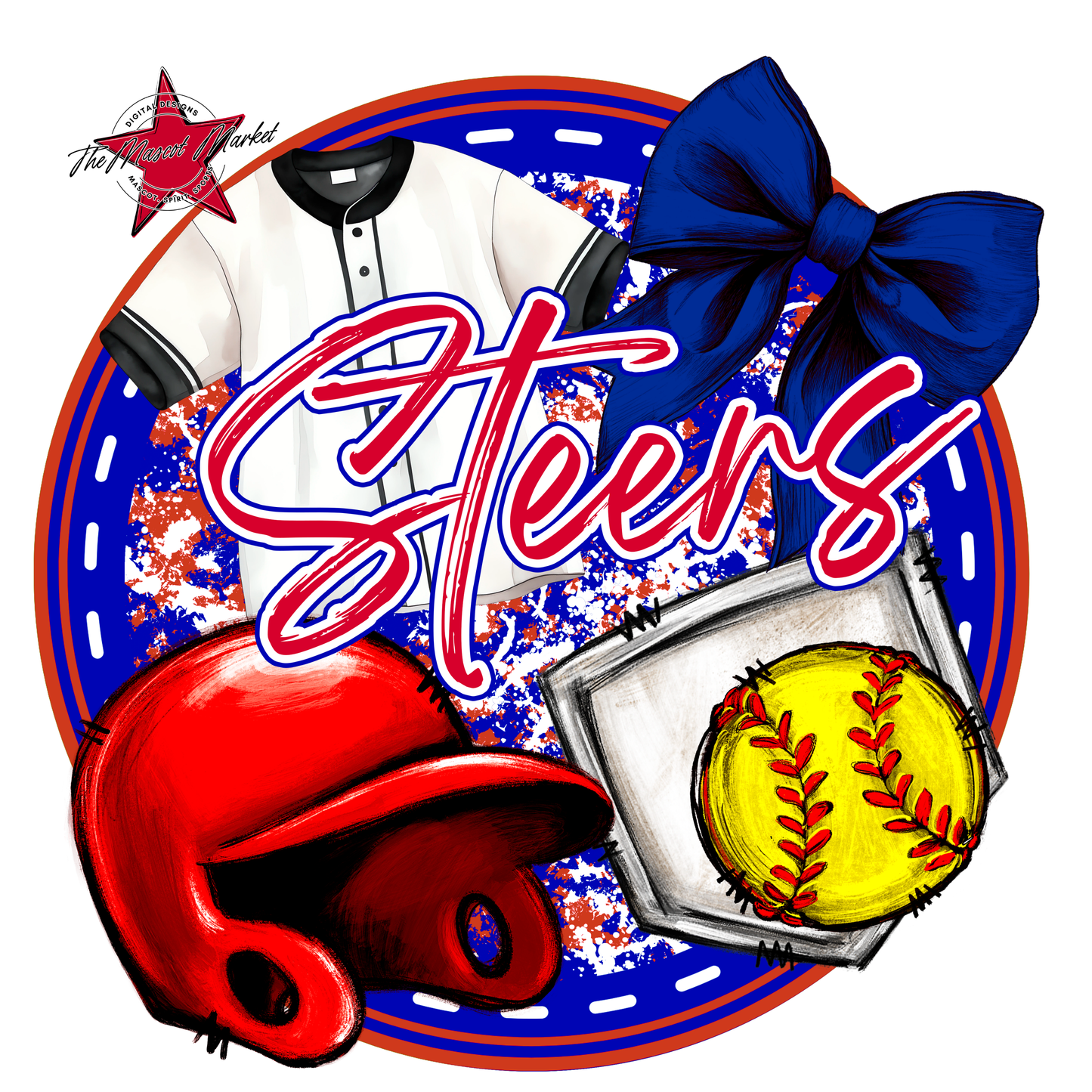 Steers Circle Softball Design-Blue-Red