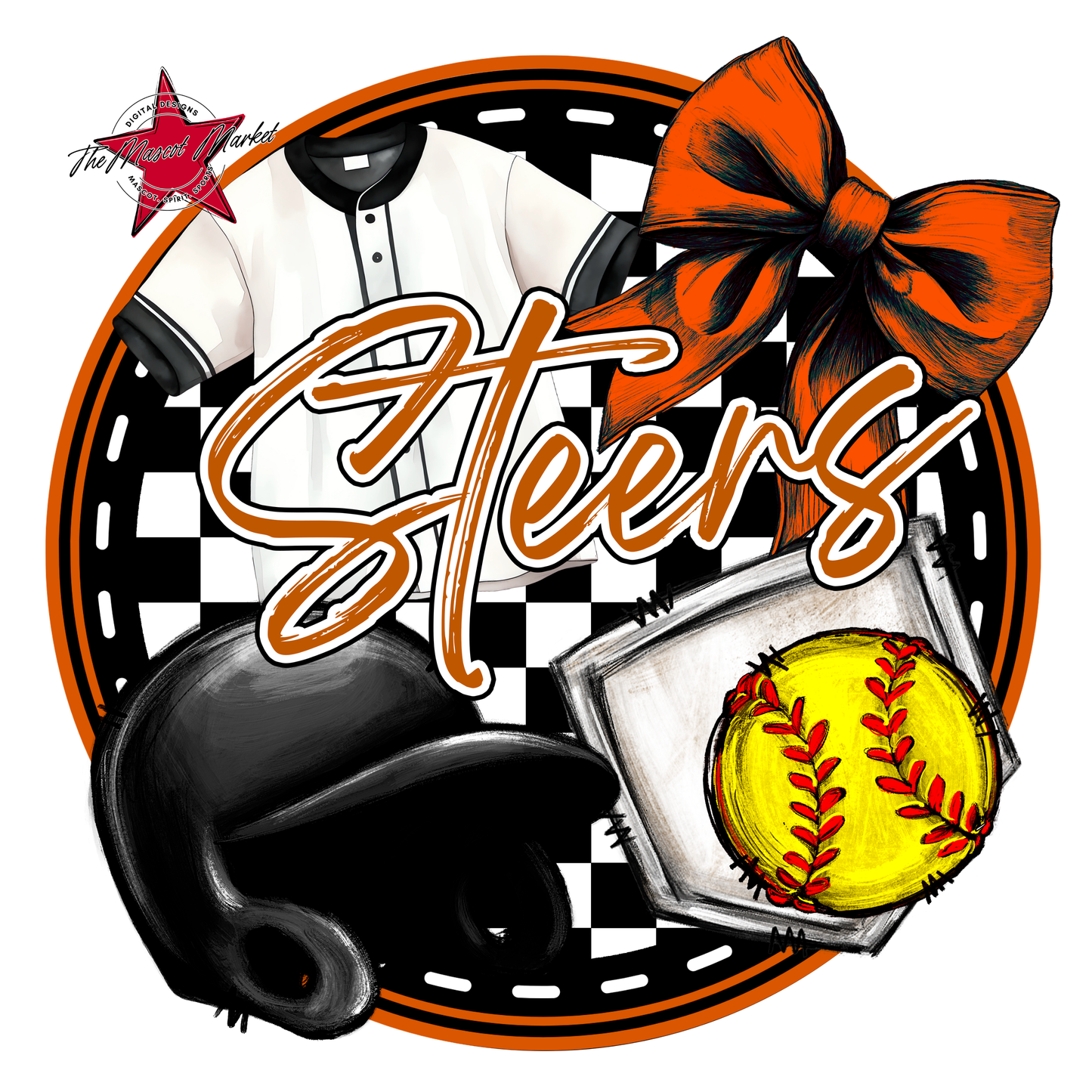 Steers Circle Softball Design-Burnt Orange