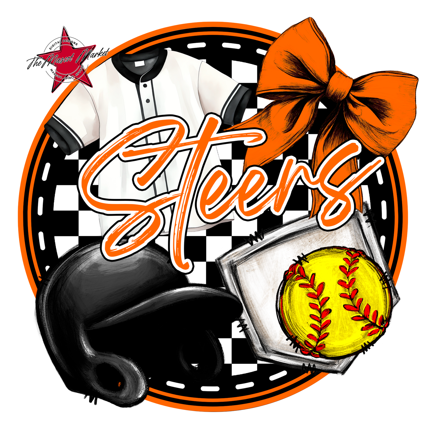 Steers Circle Softball Design-Orange