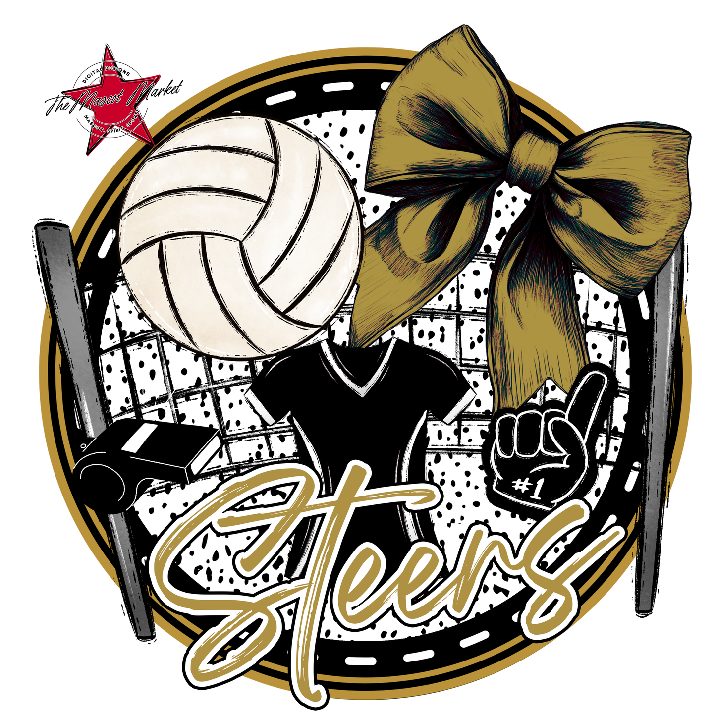 Steers Circle Volleyball Design-Gold