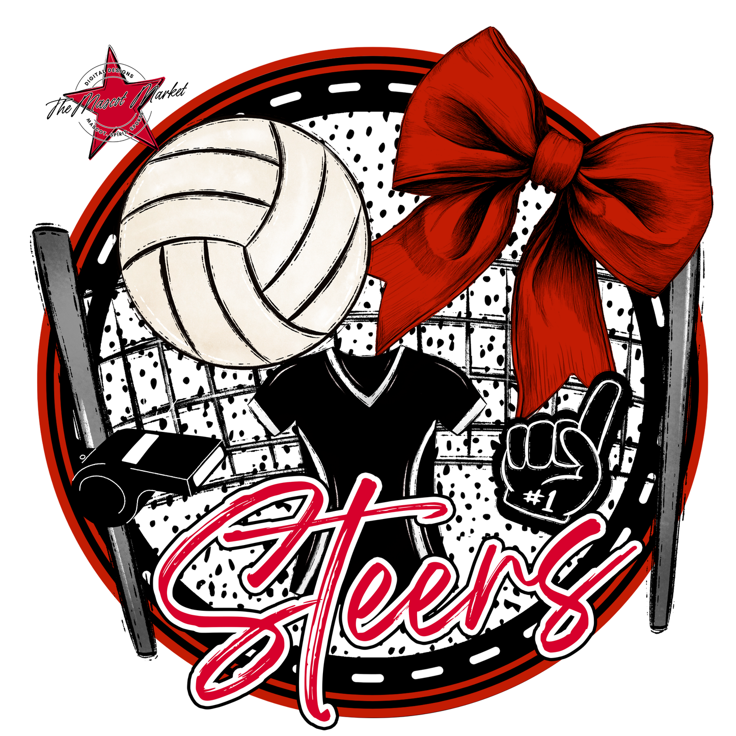 Steers Circle Volleyball Design-Red