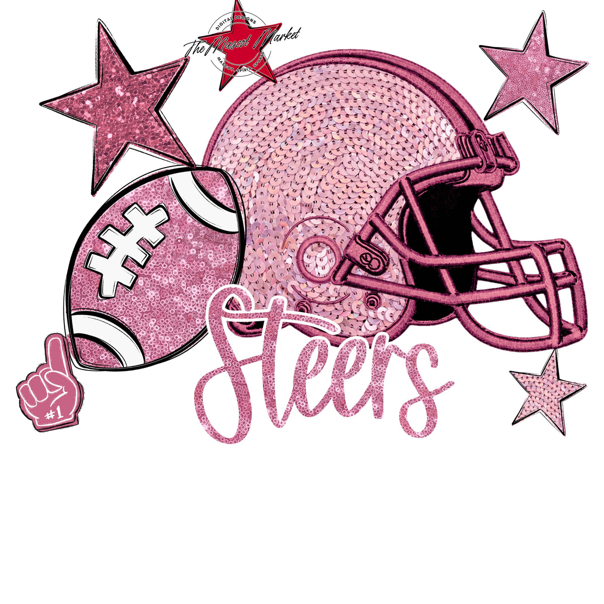 Steers Football Embroidered Sequins Design-Pink Out
