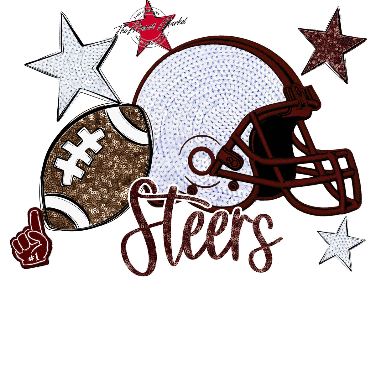 Steers Football Embroidered Sequins Design-Maroon