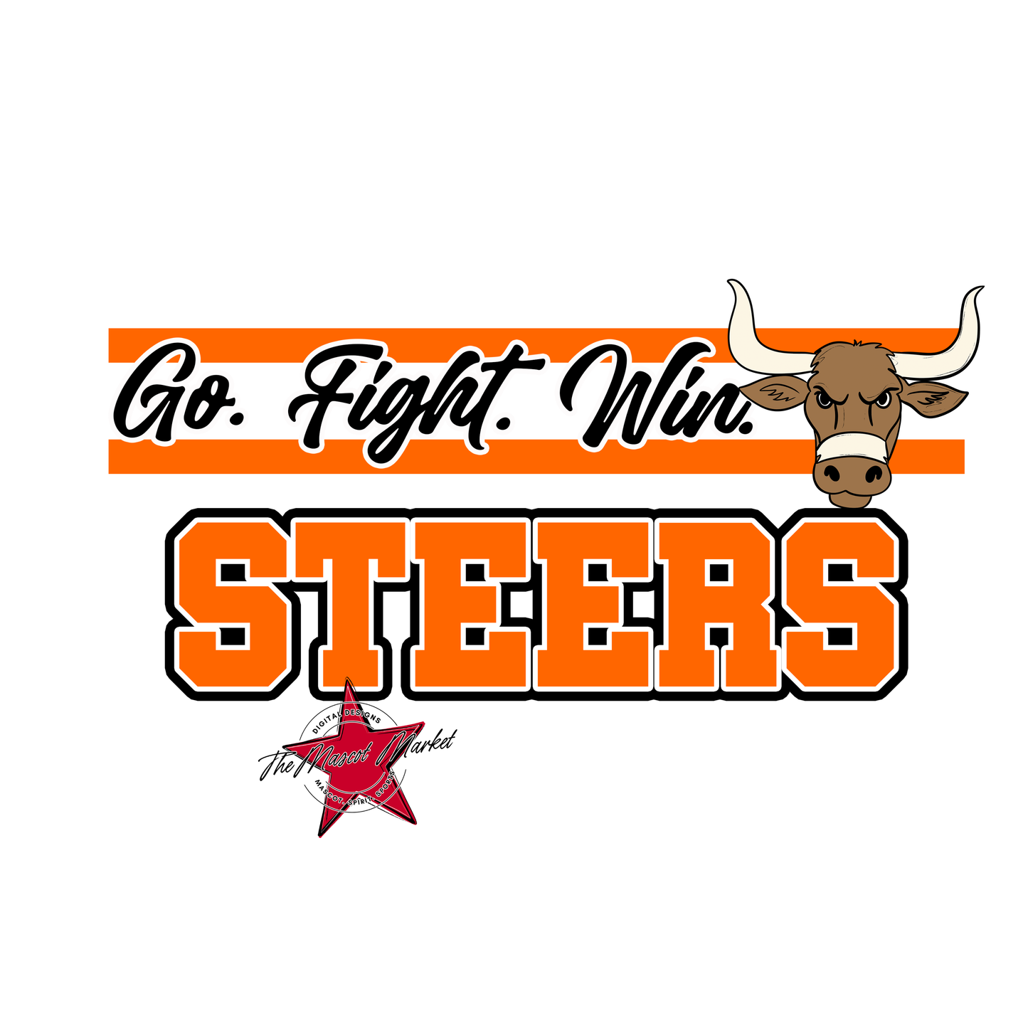 Steers Go Fight Win Mascot Lines-Orange