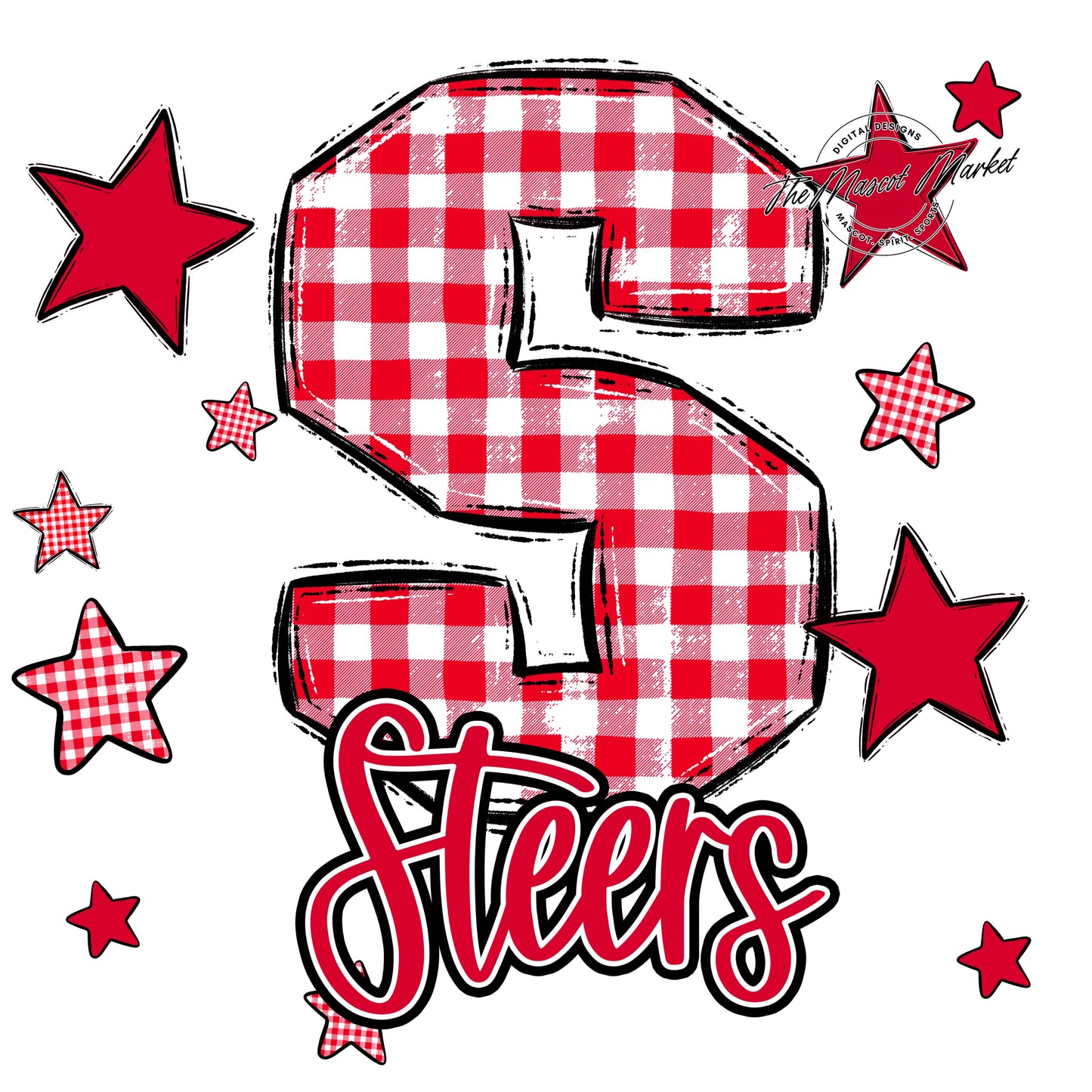 Steers Plaid Star Design-Red