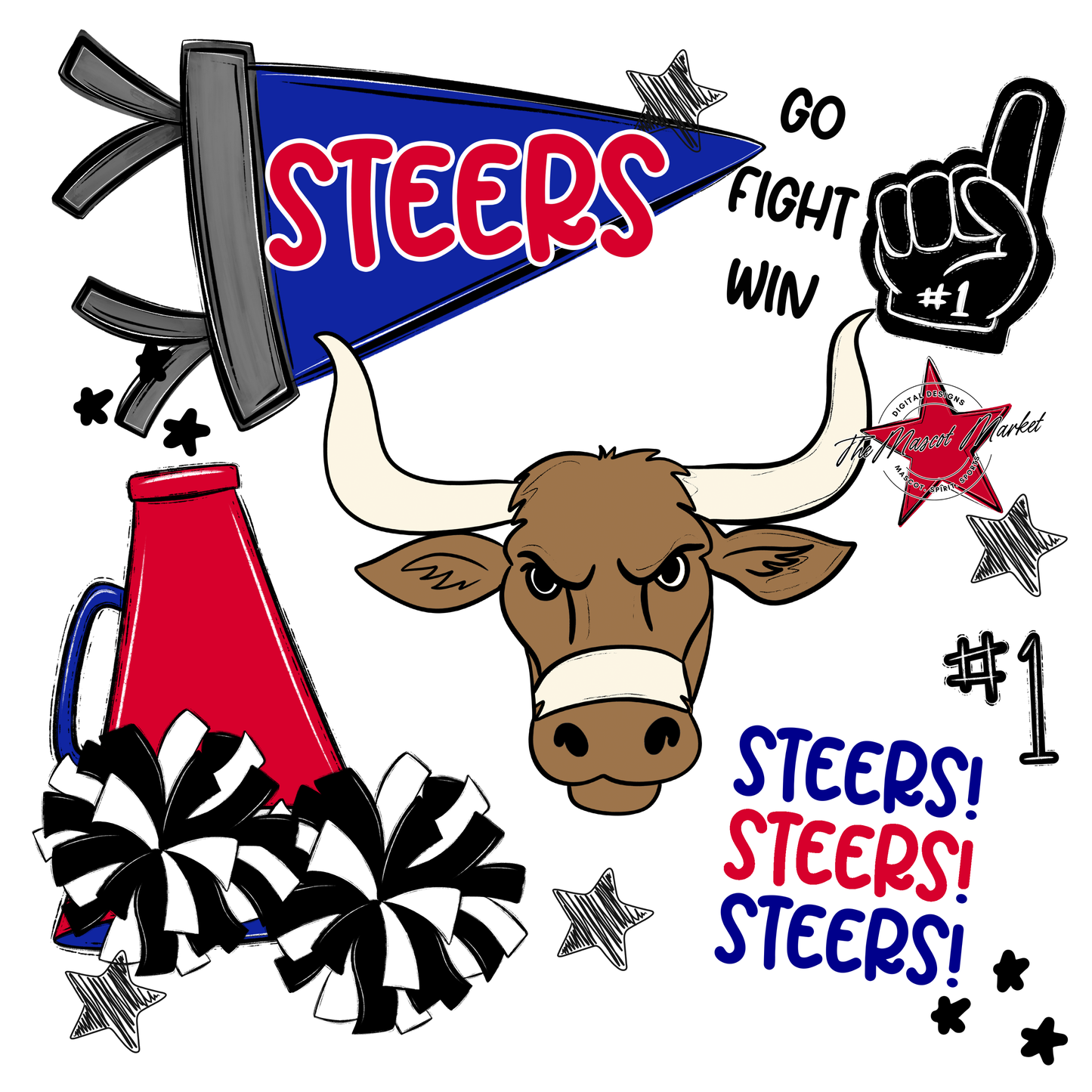Steers Spirit Design-Blue-Red