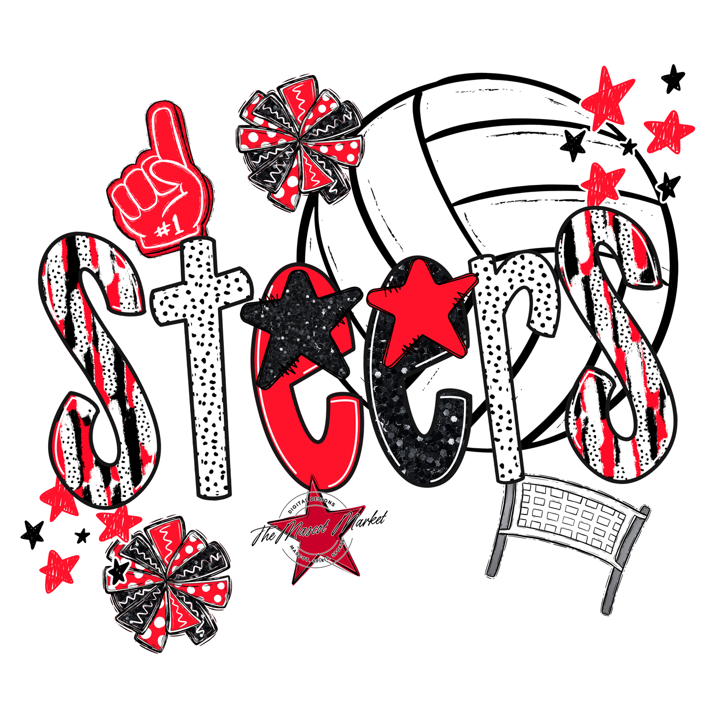 Steers Volleyball Scrape-Bright Red