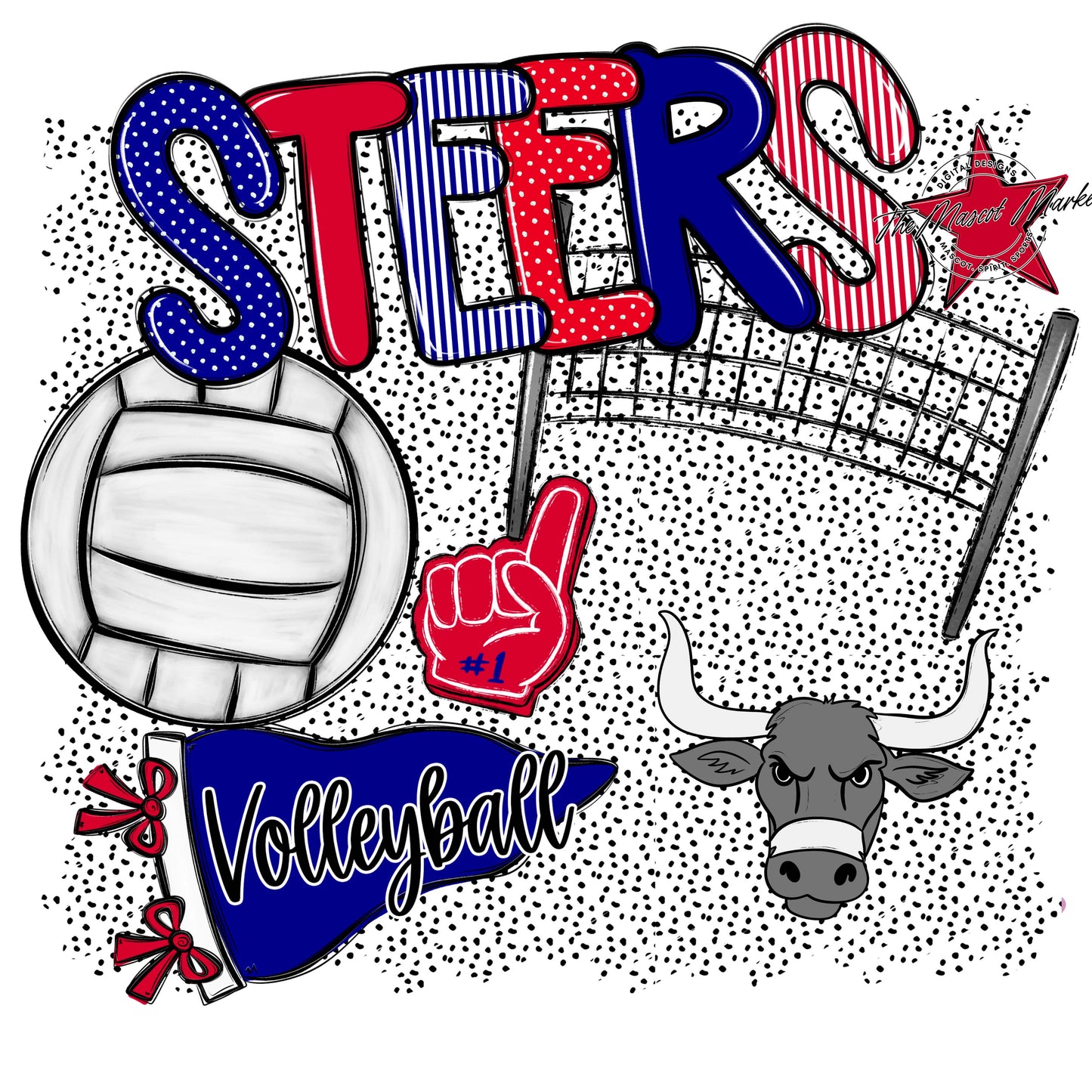 Steers Volleyball Spirit-Blue & Red