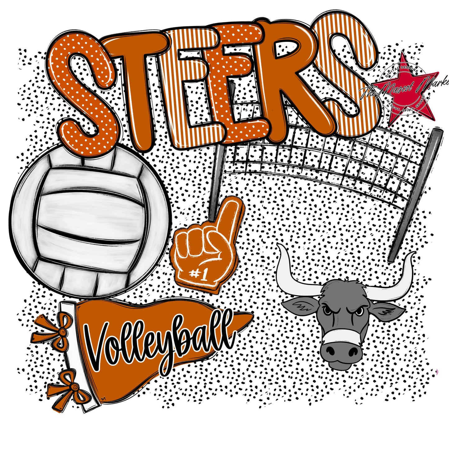 Steers Volleyball Spirit-Burnt Orange