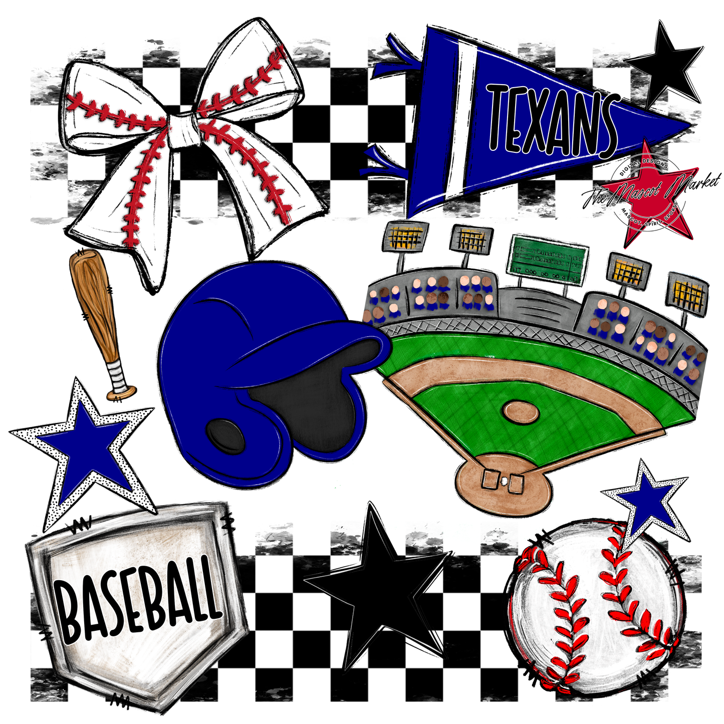 Texans Checkers Baseball Spirit Design-Blue