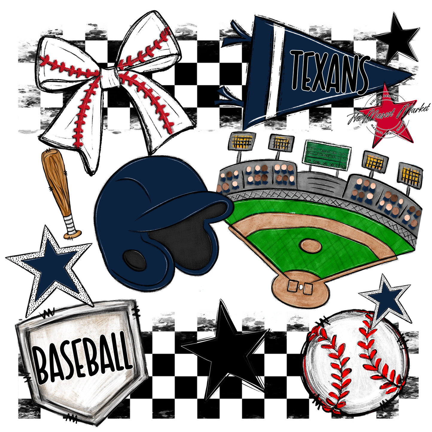 Texans Checkers Baseball Spirit Design-Navy