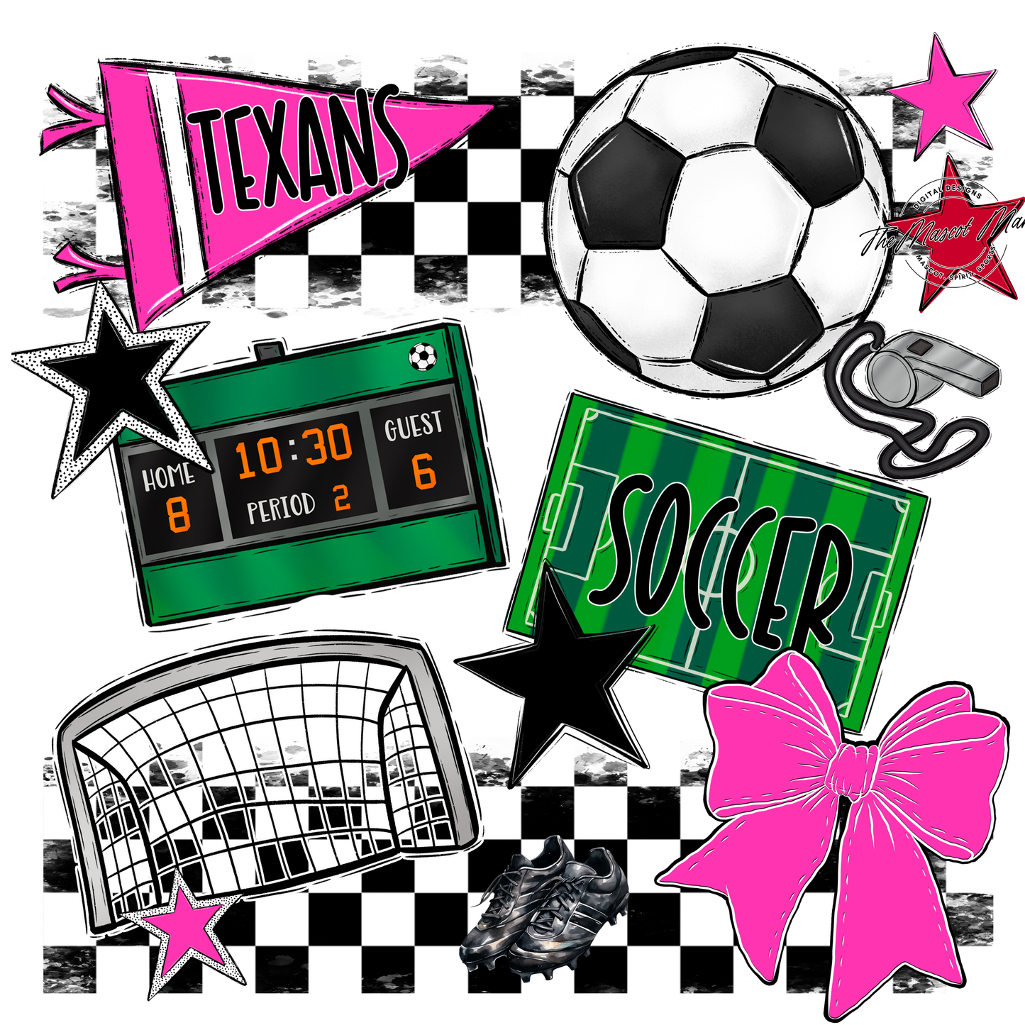 Texans Checkers Soccer Spirit Design-Pink