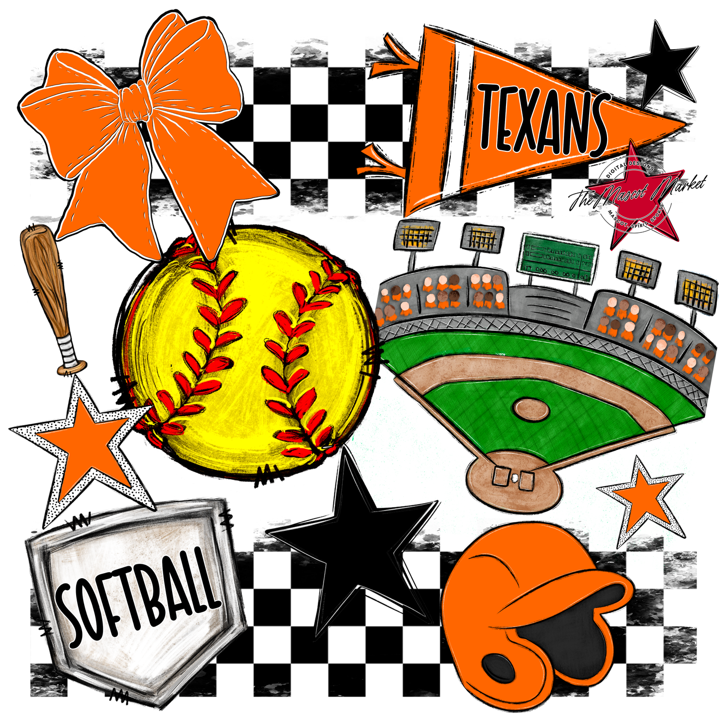 Texans Checkers Softball Spirit Design-Orange