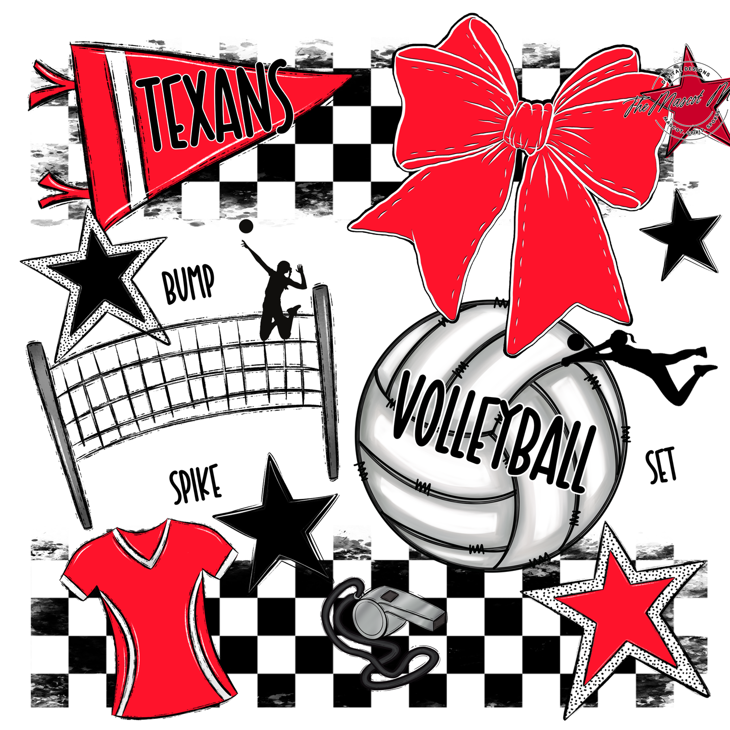 Texans Checkers Volleyball Spirit Design-Bright Red