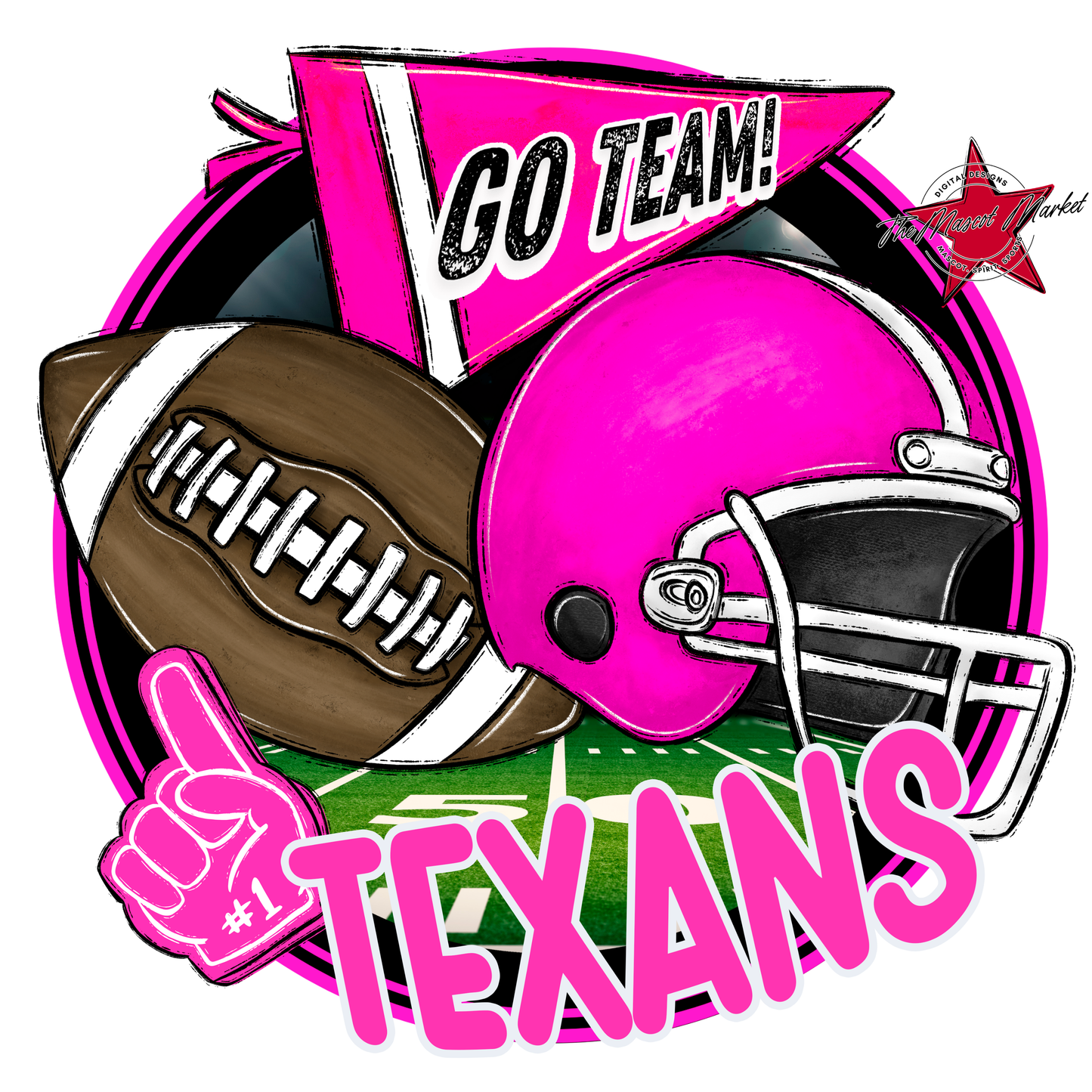 Texans Circle Football Design-Pink