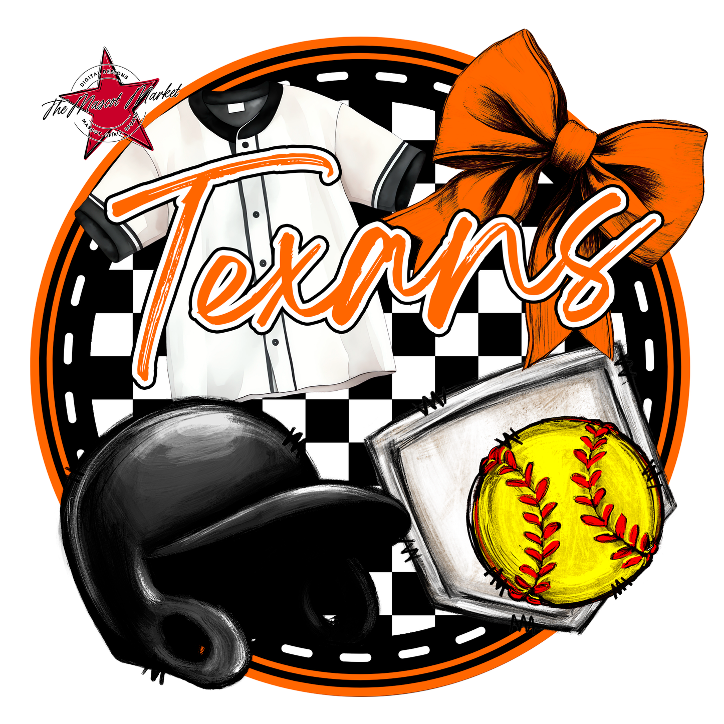 Texans Circle Softball Design-Orange