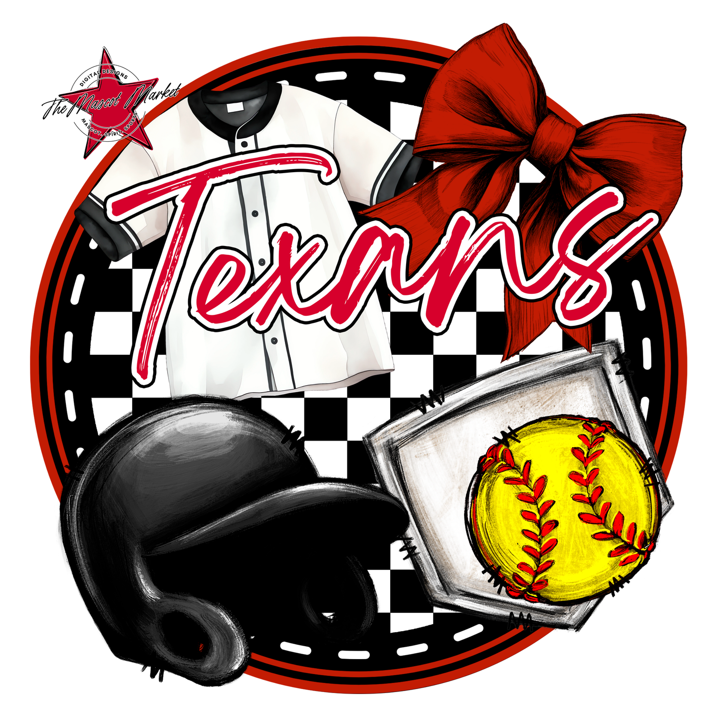 Texans Circle Softball Design-Red