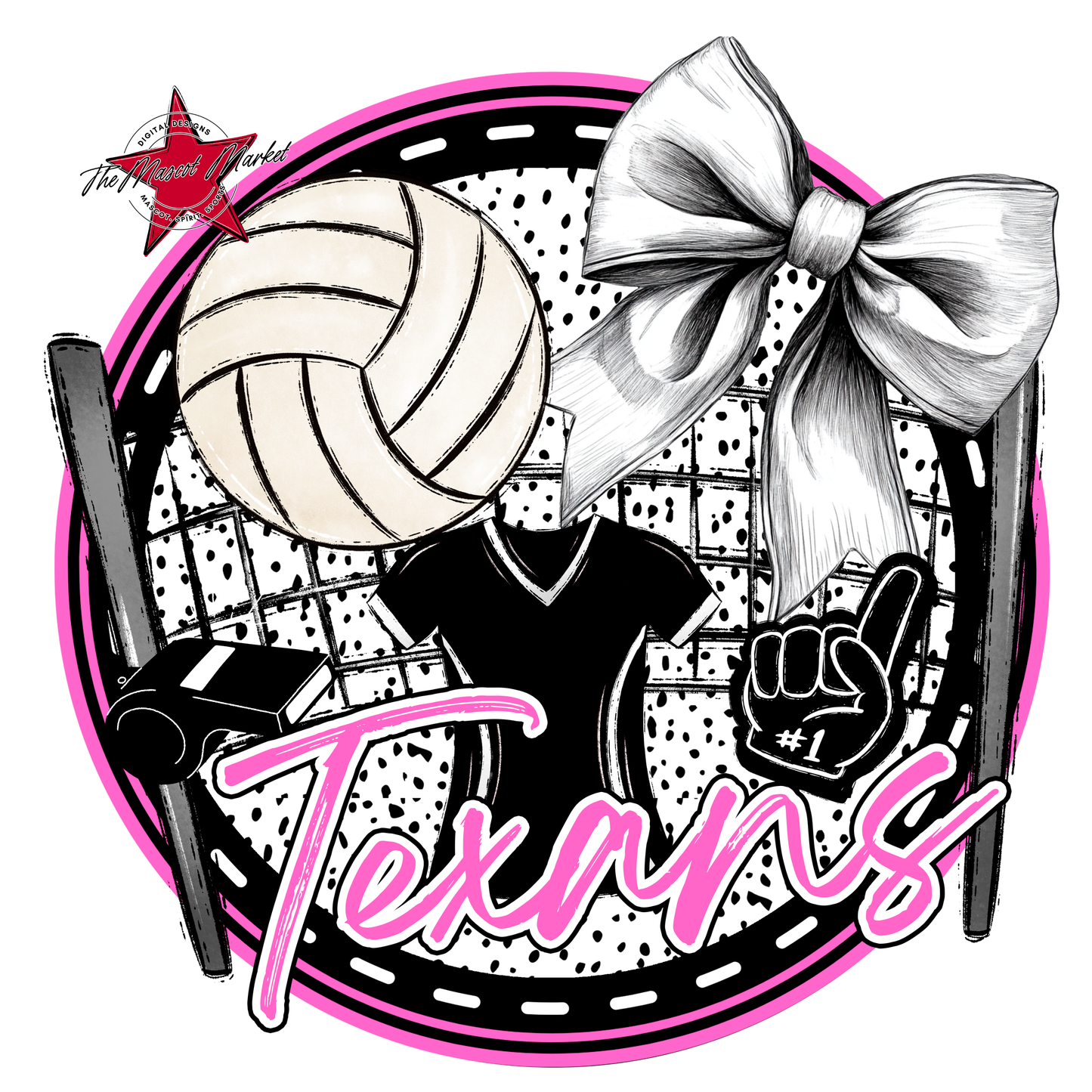 Texans Circle Volleyball Design-Baby Pink