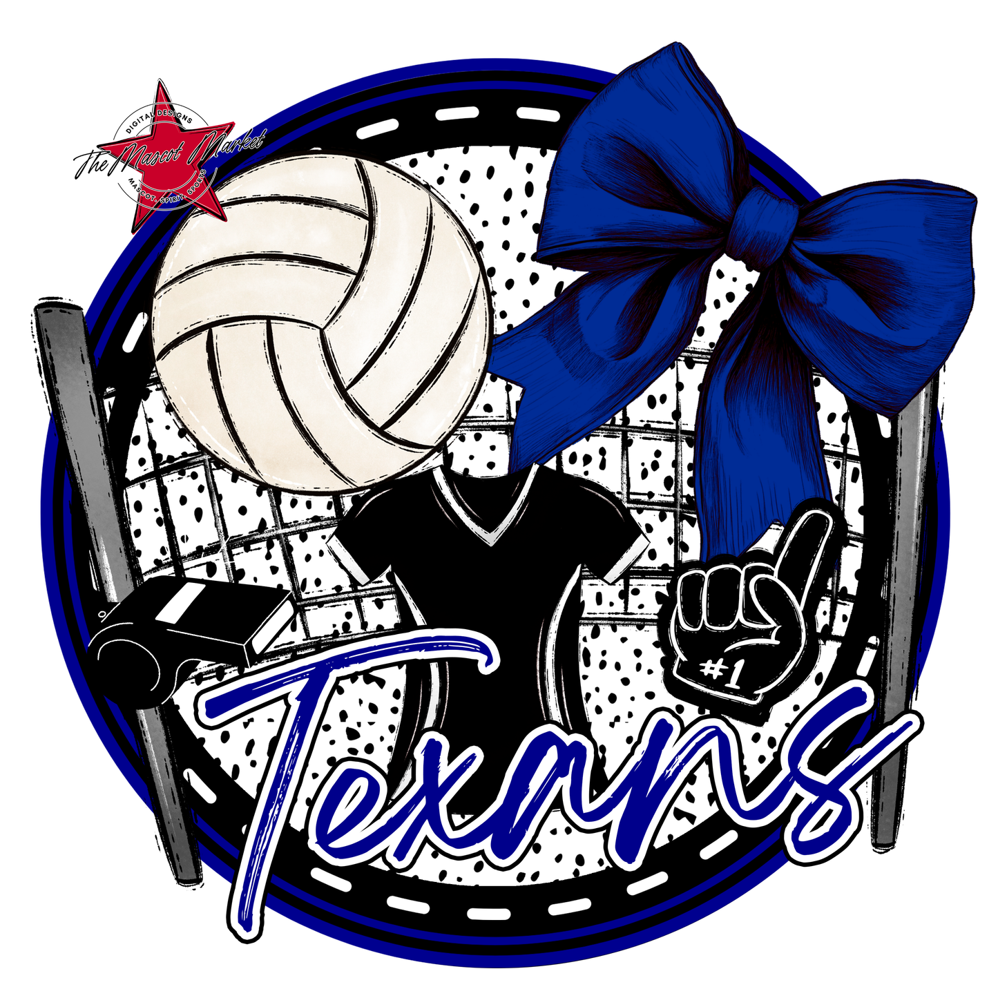 Texans Circle Volleyball Design-Blue