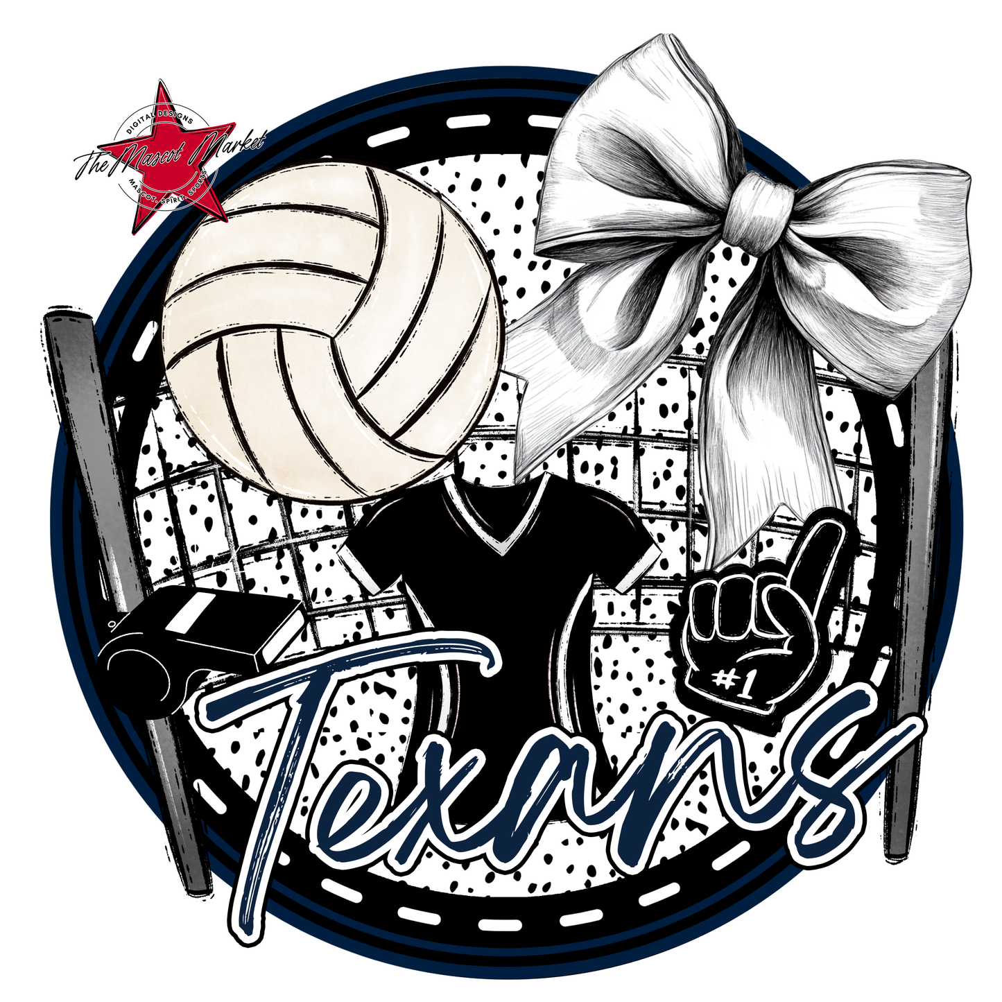 Texans Circle Volleyball Design-Navy