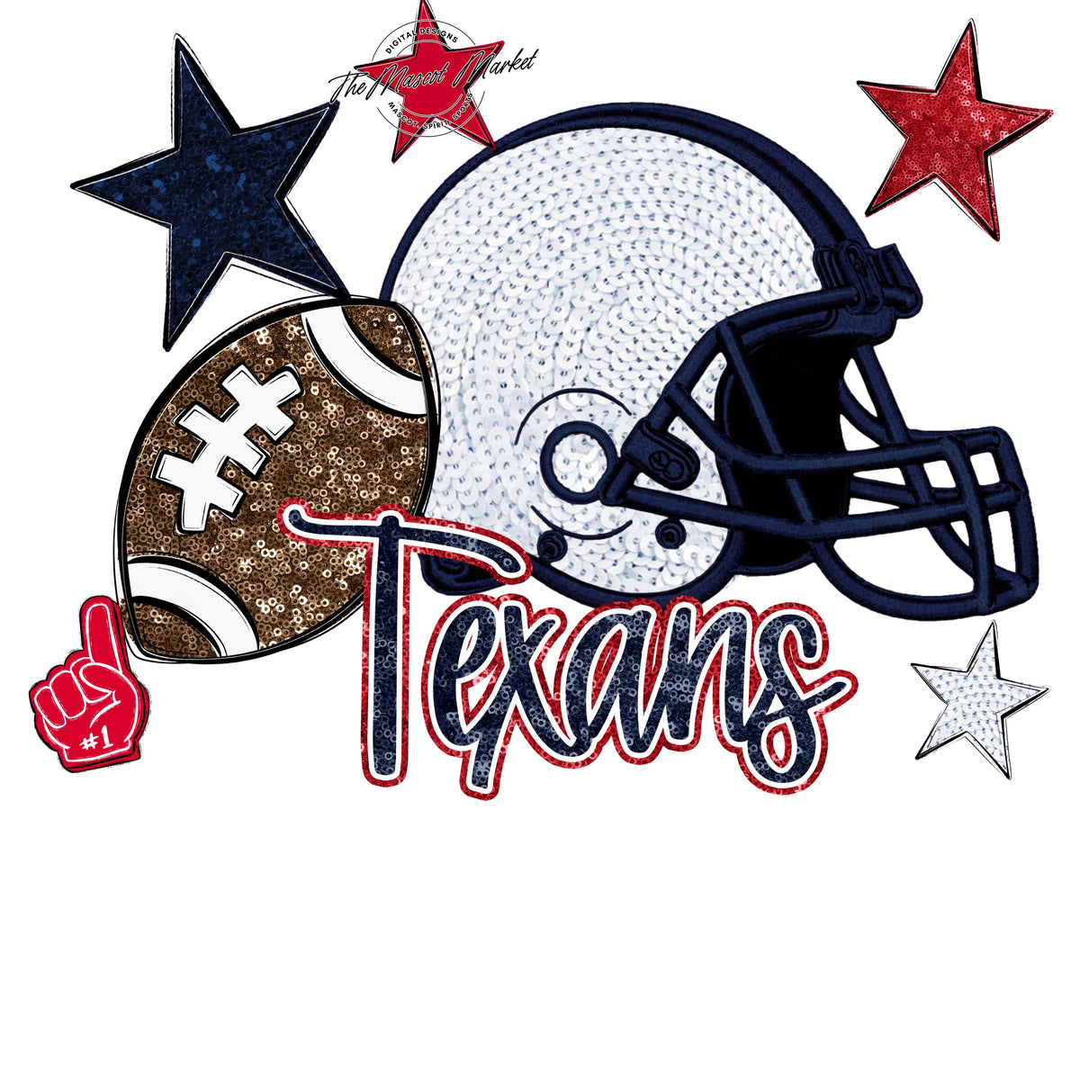 Texans Football Embroidered Sequins Design-Navy & Red