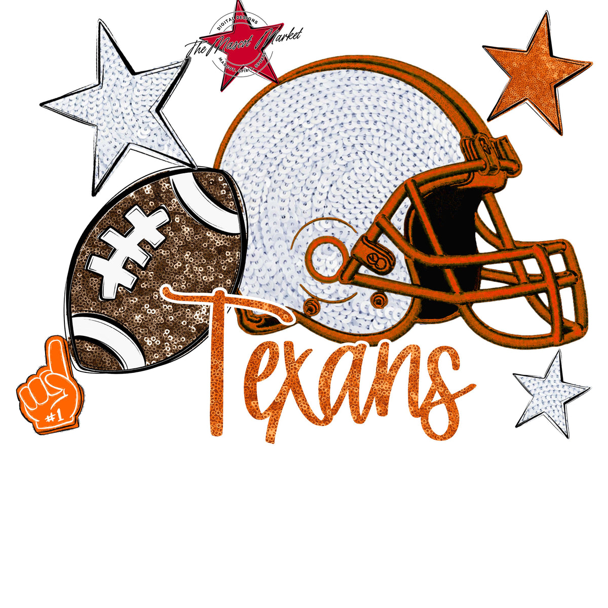 Texans Football Embroidered Sequins Design-Orange