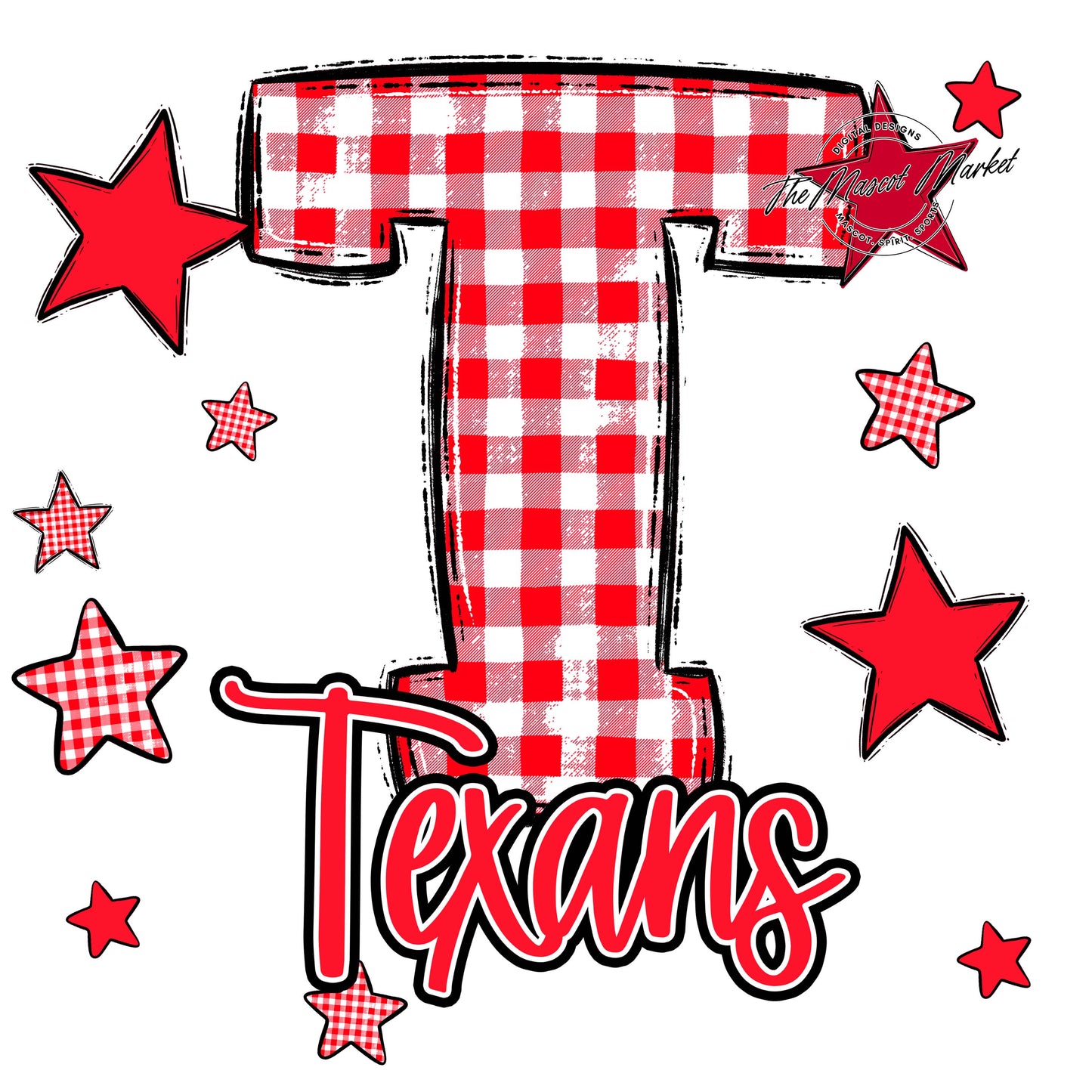 Texans Plaid Star Design-Bright Red