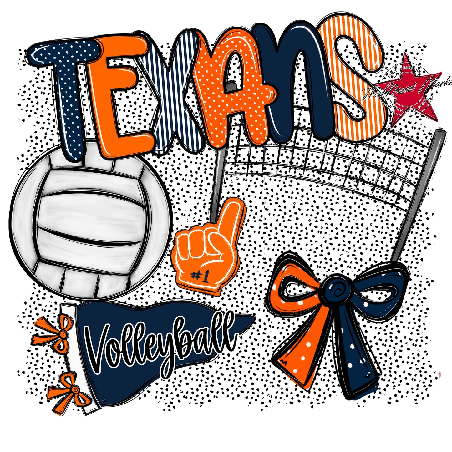 Texans Volleyball Spirit-Navy & Orange