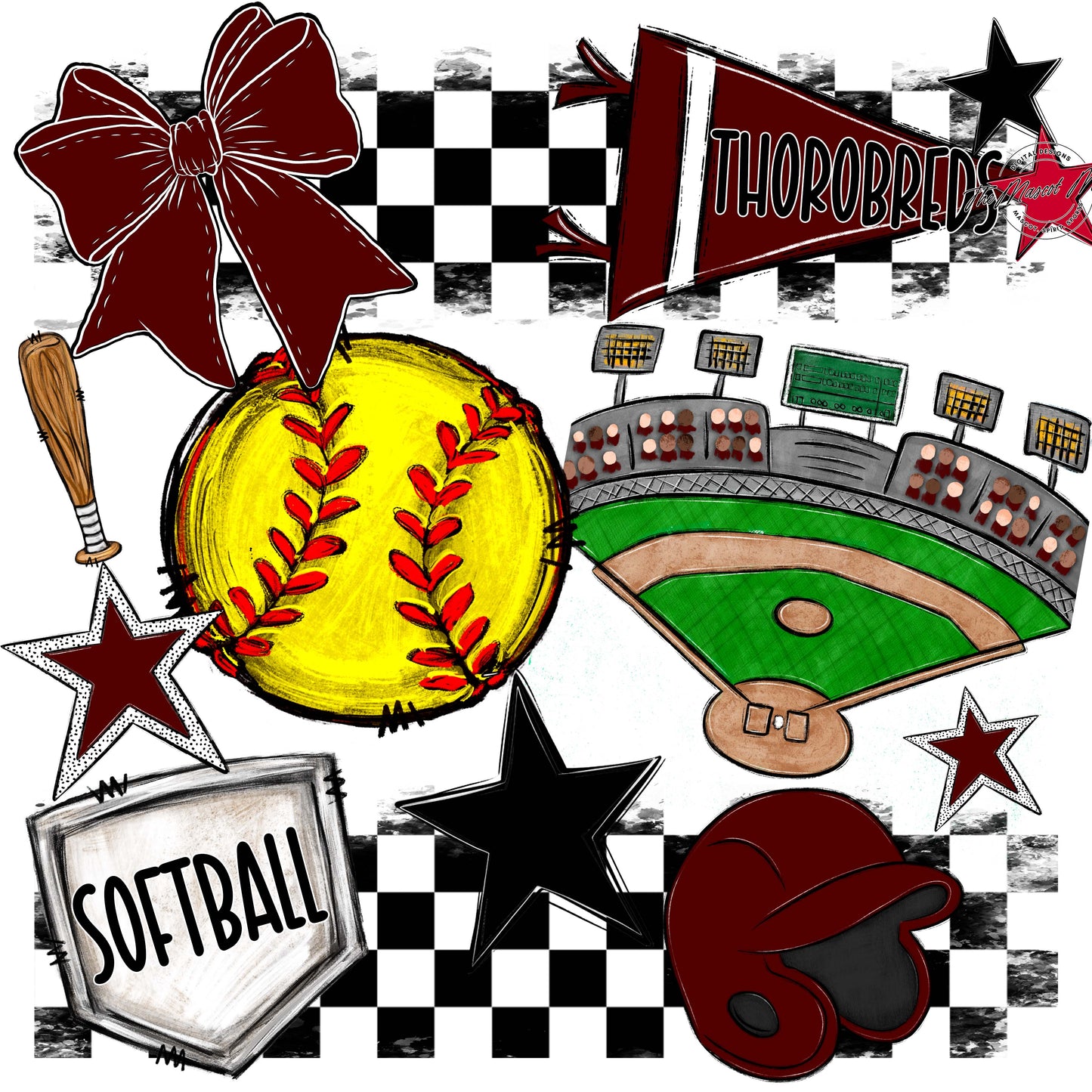 Thorobreds Softball Checkers Design-Maroon