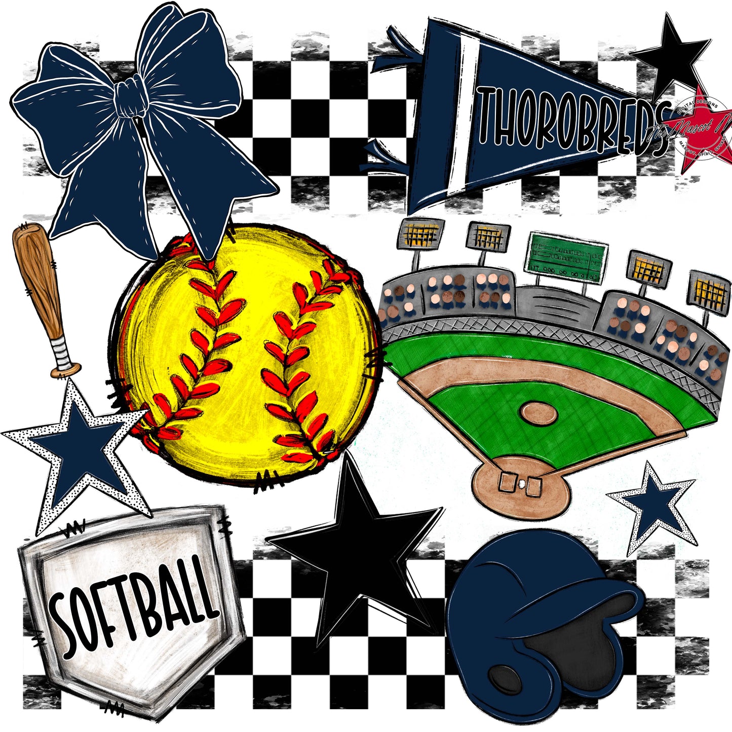 Thorobreds Softball Checkers Design-Navy