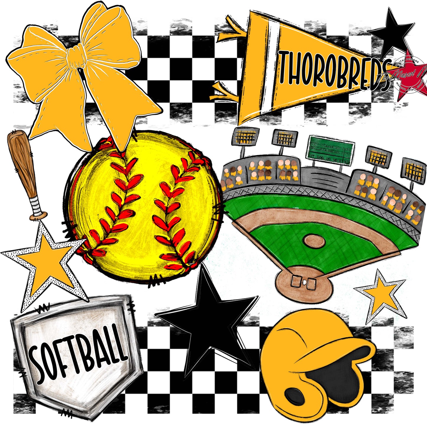 Thorobreds Softball Checkers Design-Yellow