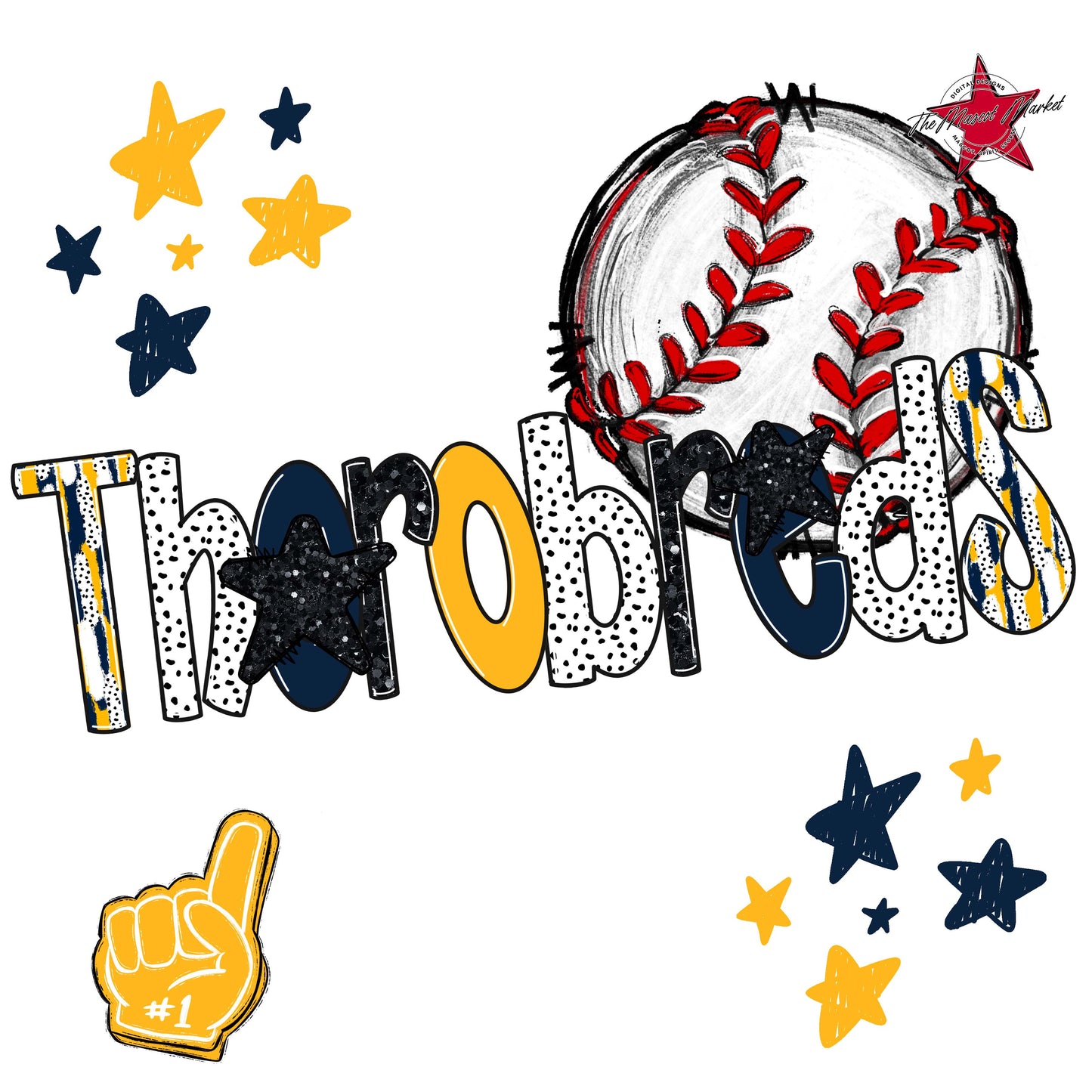 Thorobreds Baseball Scrape-Navy & Yellow