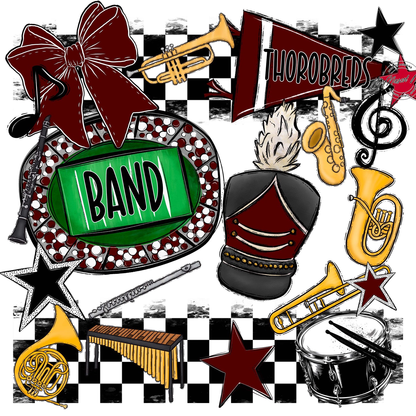 Thorobreds Band Checkers Design-Maroon