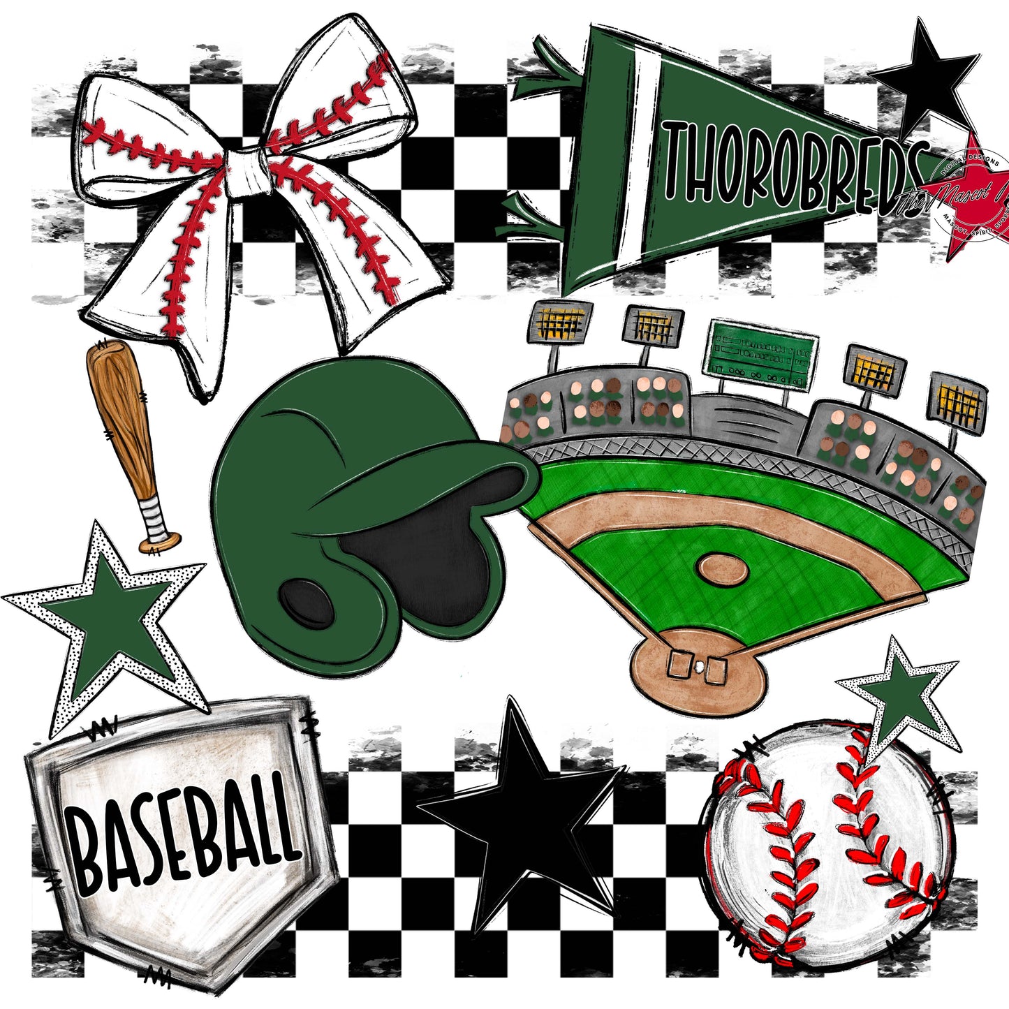 Thorobreds Baseball Checkers Design-Green
