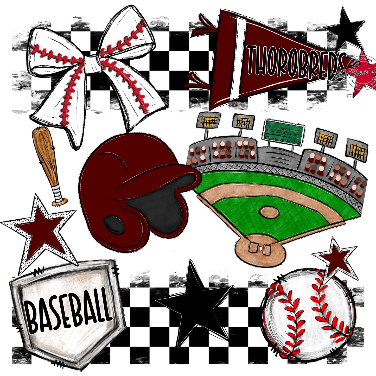 Thorobreds Baseball Checkers Design-Maroon