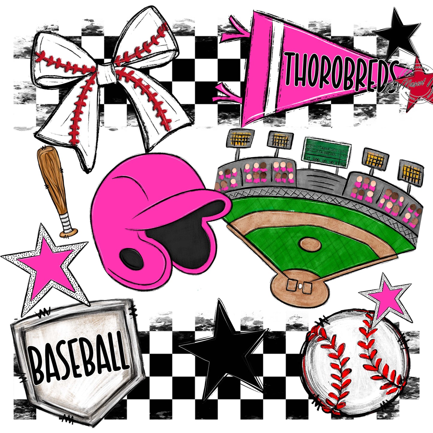 Thorobreds Baseball Checkers Design-Pink