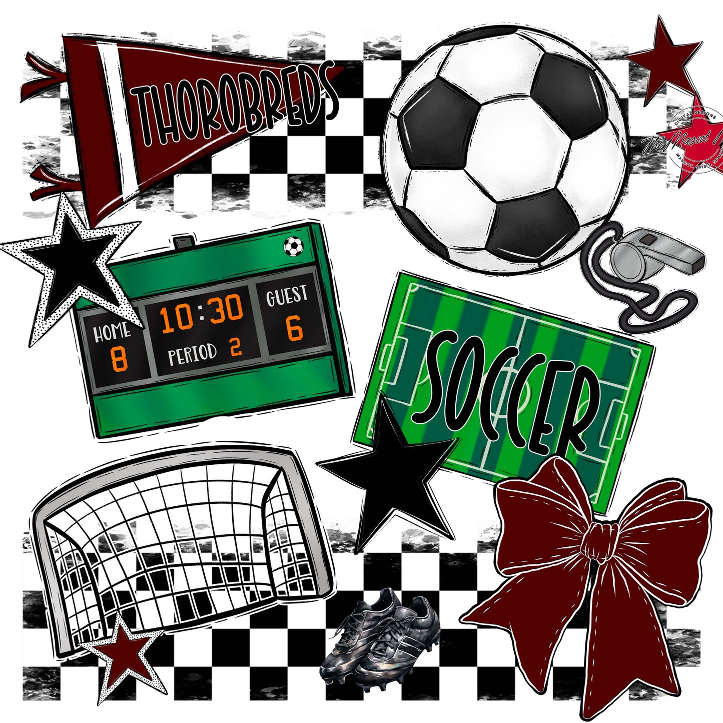 Thorobreds Soccer Checkers Design-Maroon