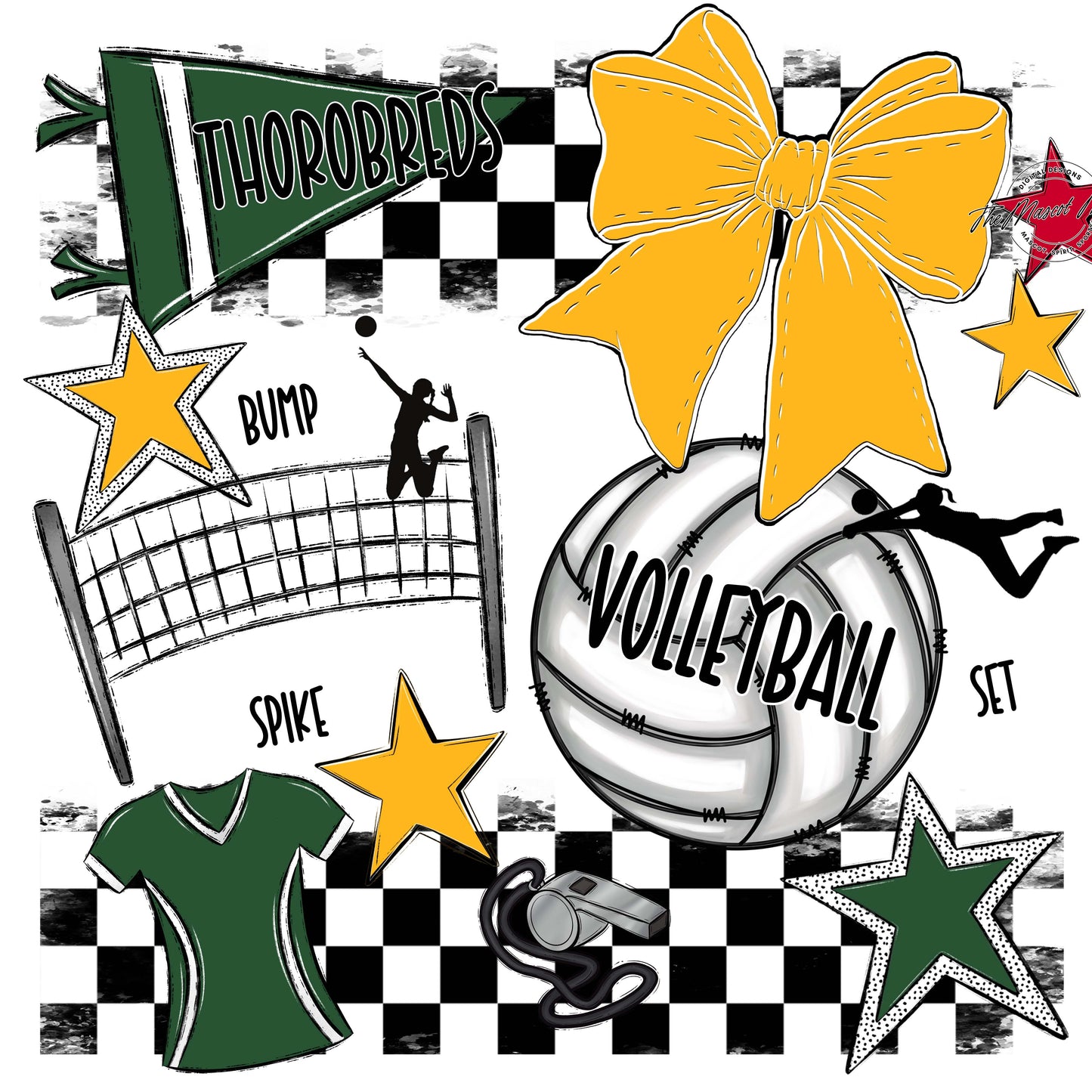 Thorobreds Volleyball Checkers Design-Green & Yellow