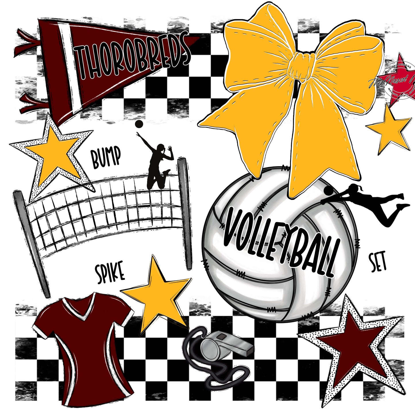Thorobreds Volleyball Checkers Design-Maroon & Yellow