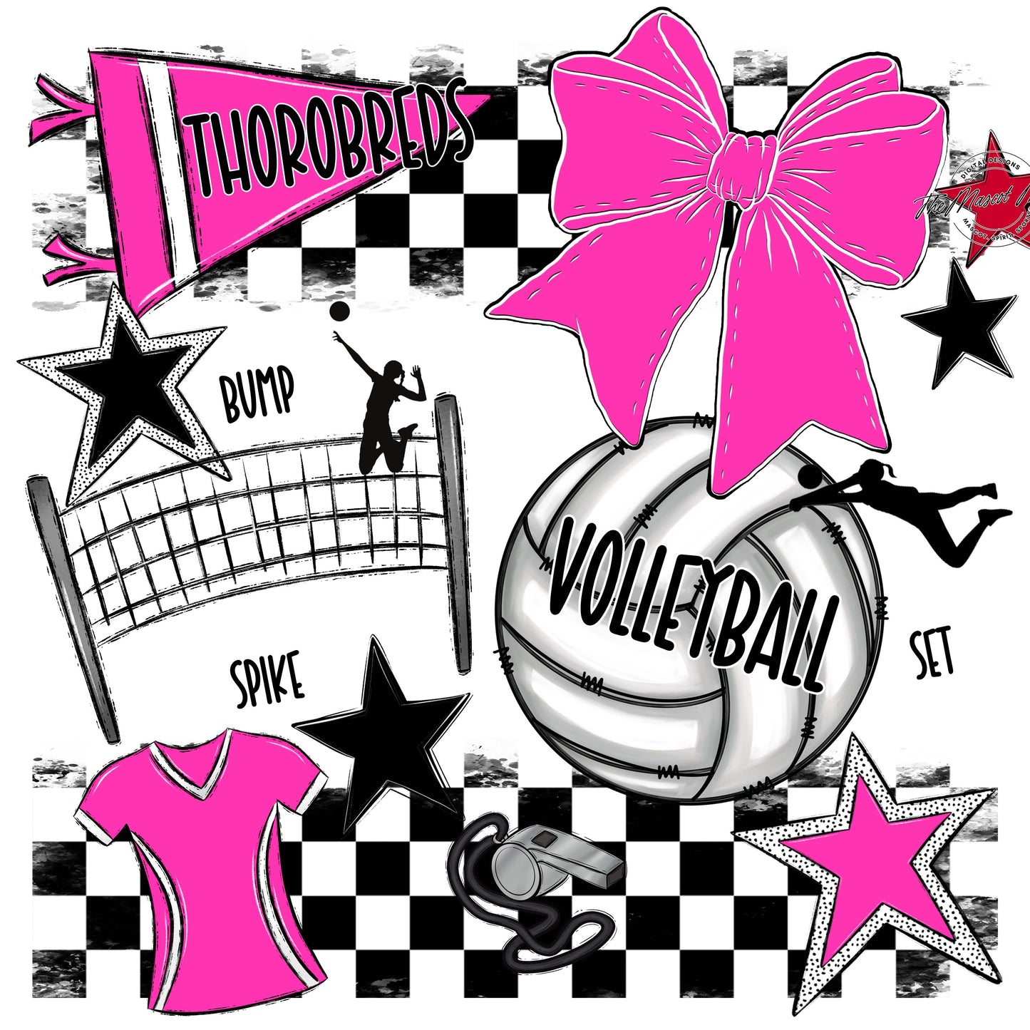 Thorobreds Volleyball Checkers Design-Pink